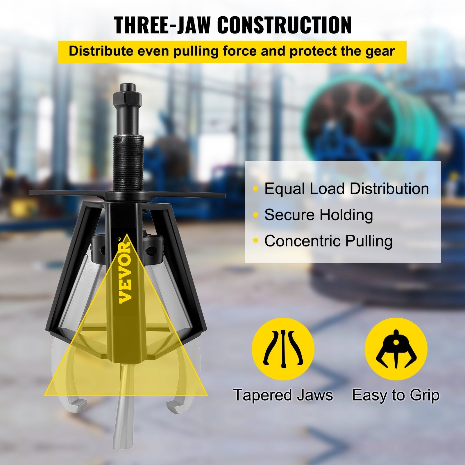 VEVOR 3 Jaw Gear Puller, 10 Ton/22040 LBS Capacity Manual Puller,11\" -16.3\" Spread Reach and 4.4\"- 9.8\" Spread Range, 14.5\" Lead Screw Length Gear Removal Tools For Slide Gears, Pulleys, and Flyw 