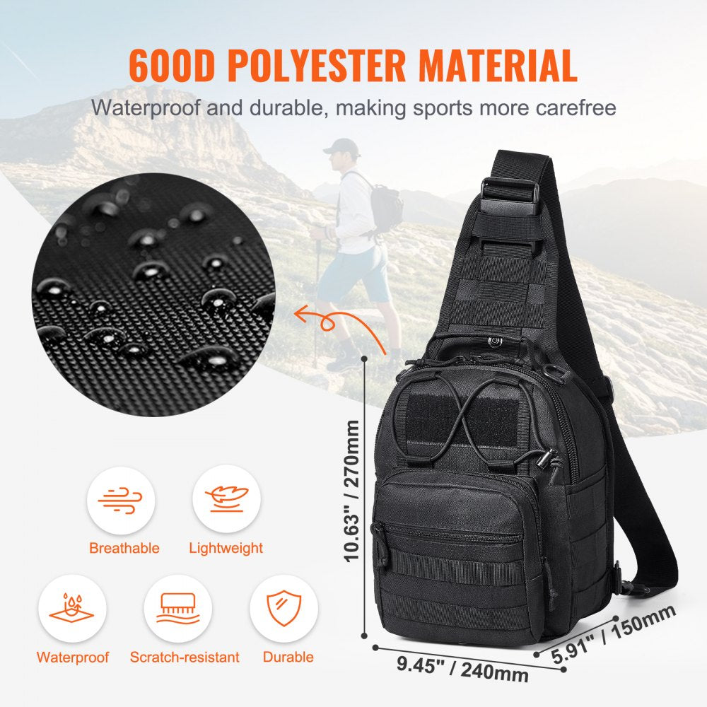VEVOR Tactical Sling Bag 10L Military Rover Shoulder Sling Backpack Black 