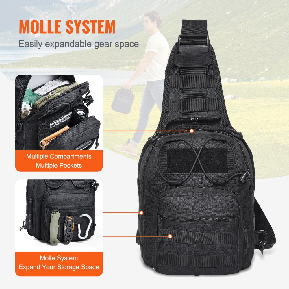 VEVOR Tactical Sling Bag 10L Military Rover Shoulder Sling Backpack Black 