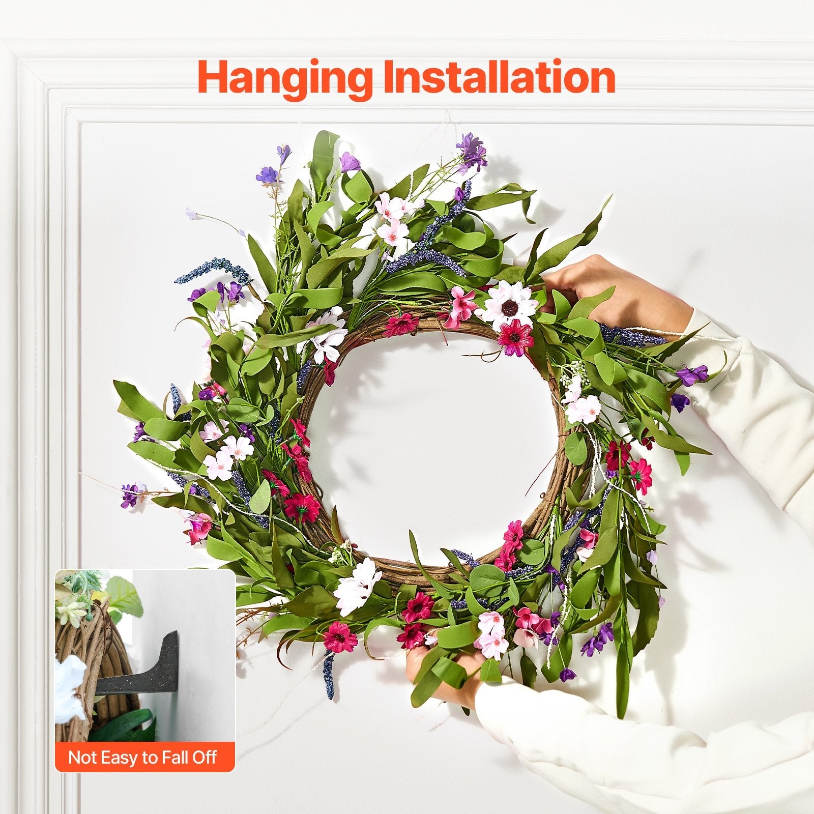 VEVOR Artificial Decorative Wreath 22 in Pink Green Daisies Year Round Wreath 