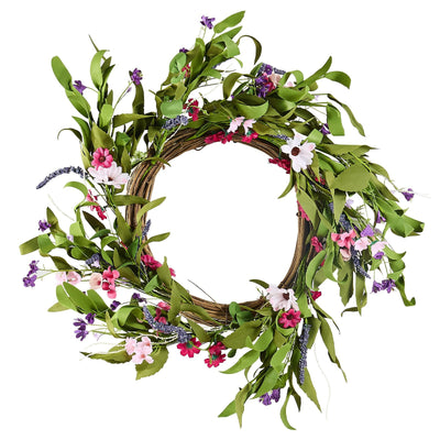 VEVOR Artificial Decorative Wreath 22 in Pink Green Daisies Year Round Wreath 