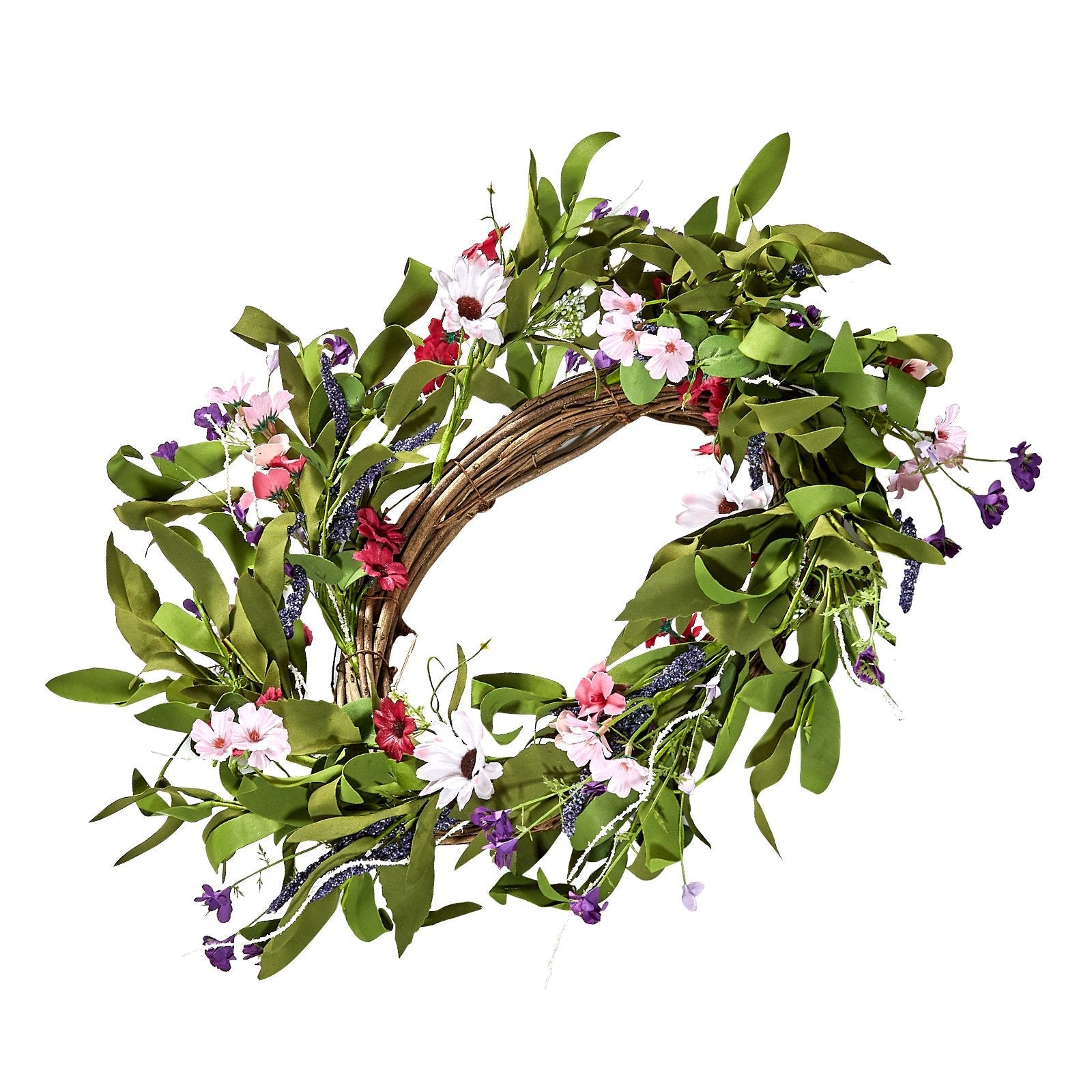 VEVOR Artificial Decorative Wreath 22 in Pink Green Daisies Year Round Wreath 