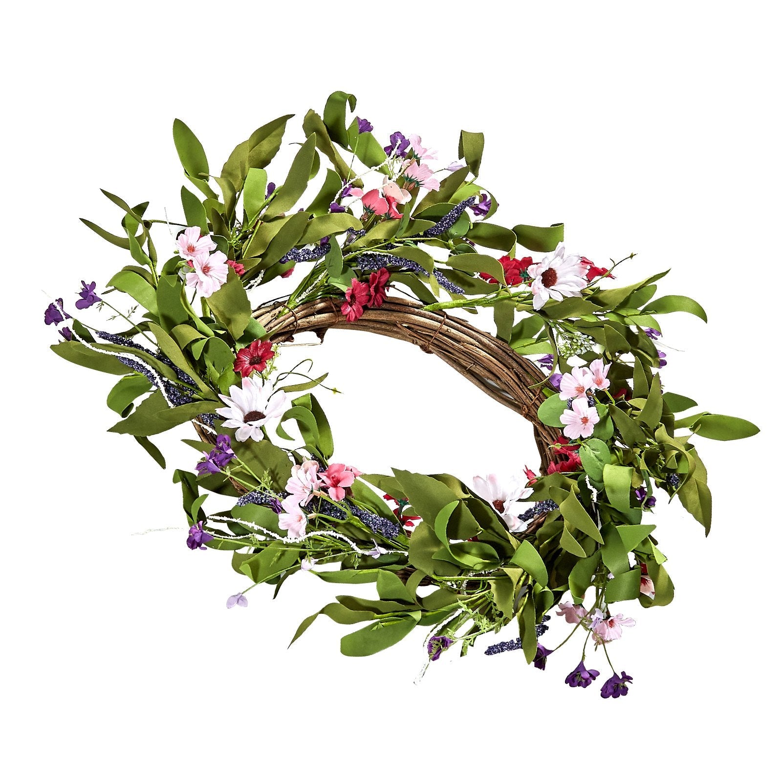 VEVOR Artificial Decorative Wreath 22 in Pink Green Daisies Year Round Wreath 