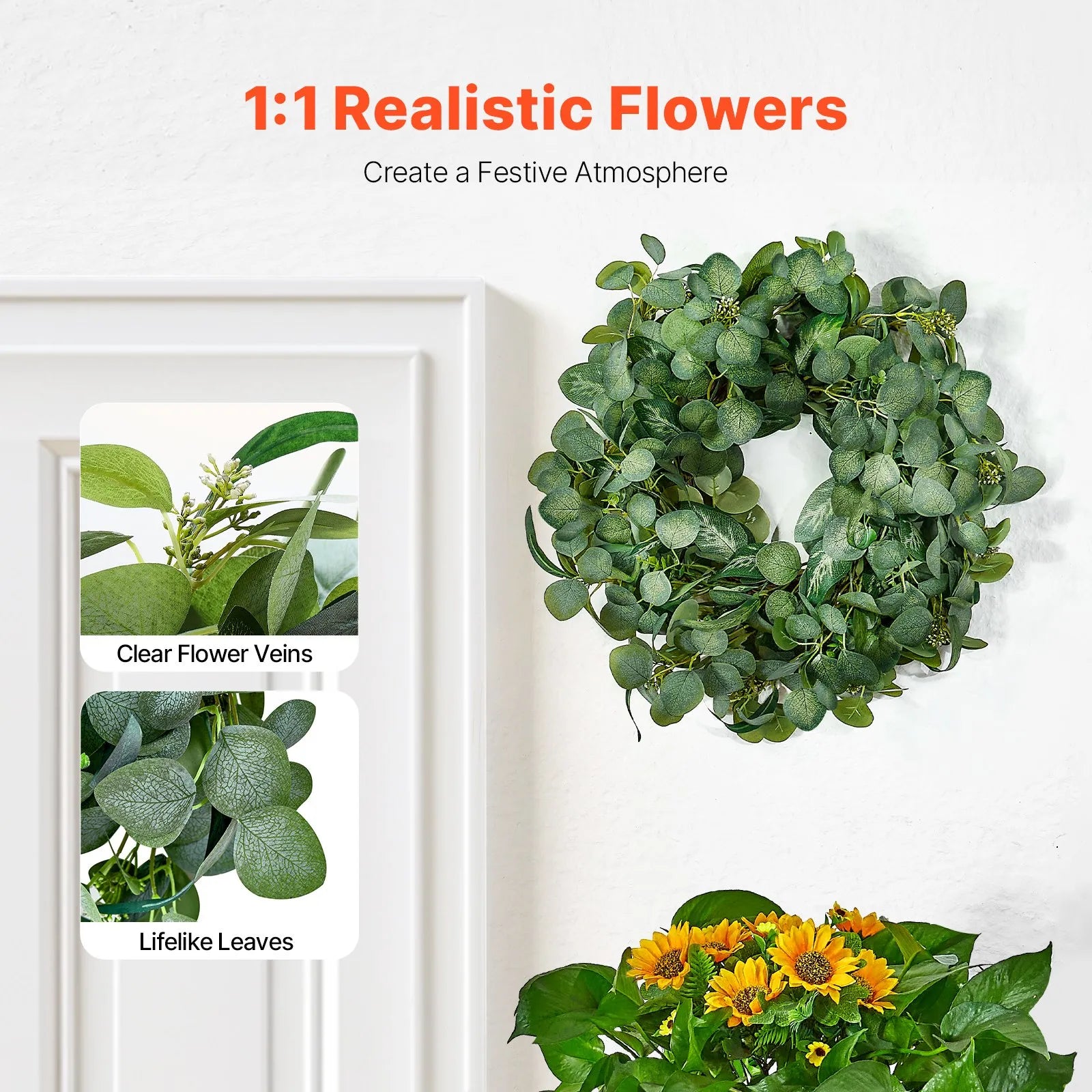VEVOR Artificial Decorative Wreath 26 in Green Eucalyptus Leaves Year Round