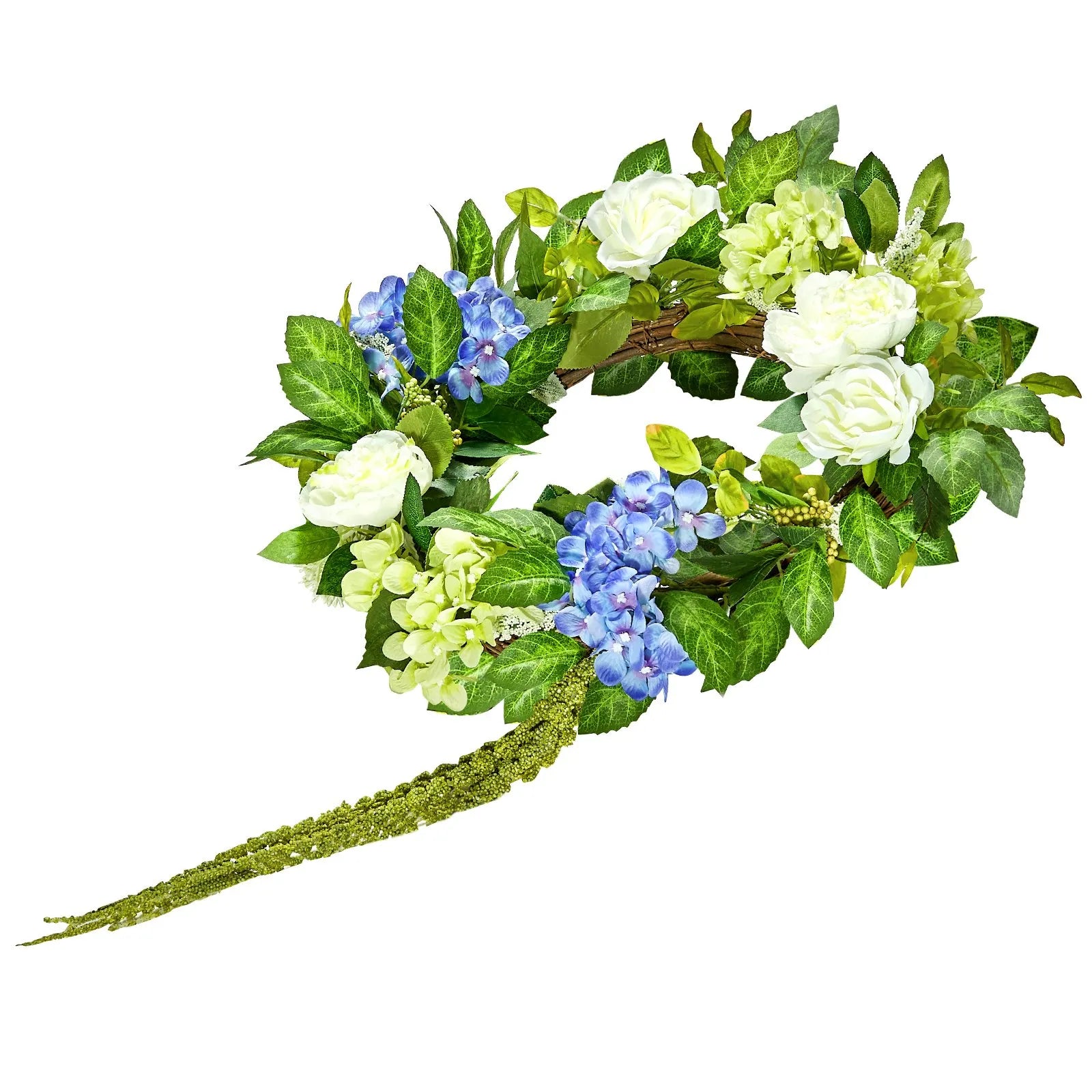 VEVOR Artificial Decorative Wreath 23 in Blue White Green with Hydrangeas Roses