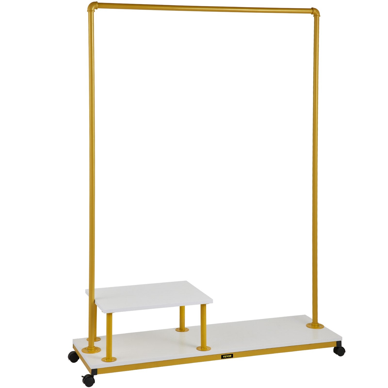 VEVOR Clothing Garment Rack, 47.2"x14.2"x63.0", Heavy-Duty Clothes Rack w/Bottom Shelf & Side Shelf, 4 Swivel Casters, Sturdy Steel Frame, Rolling Clothes Organizer for Retail Store Boutique, Gold 