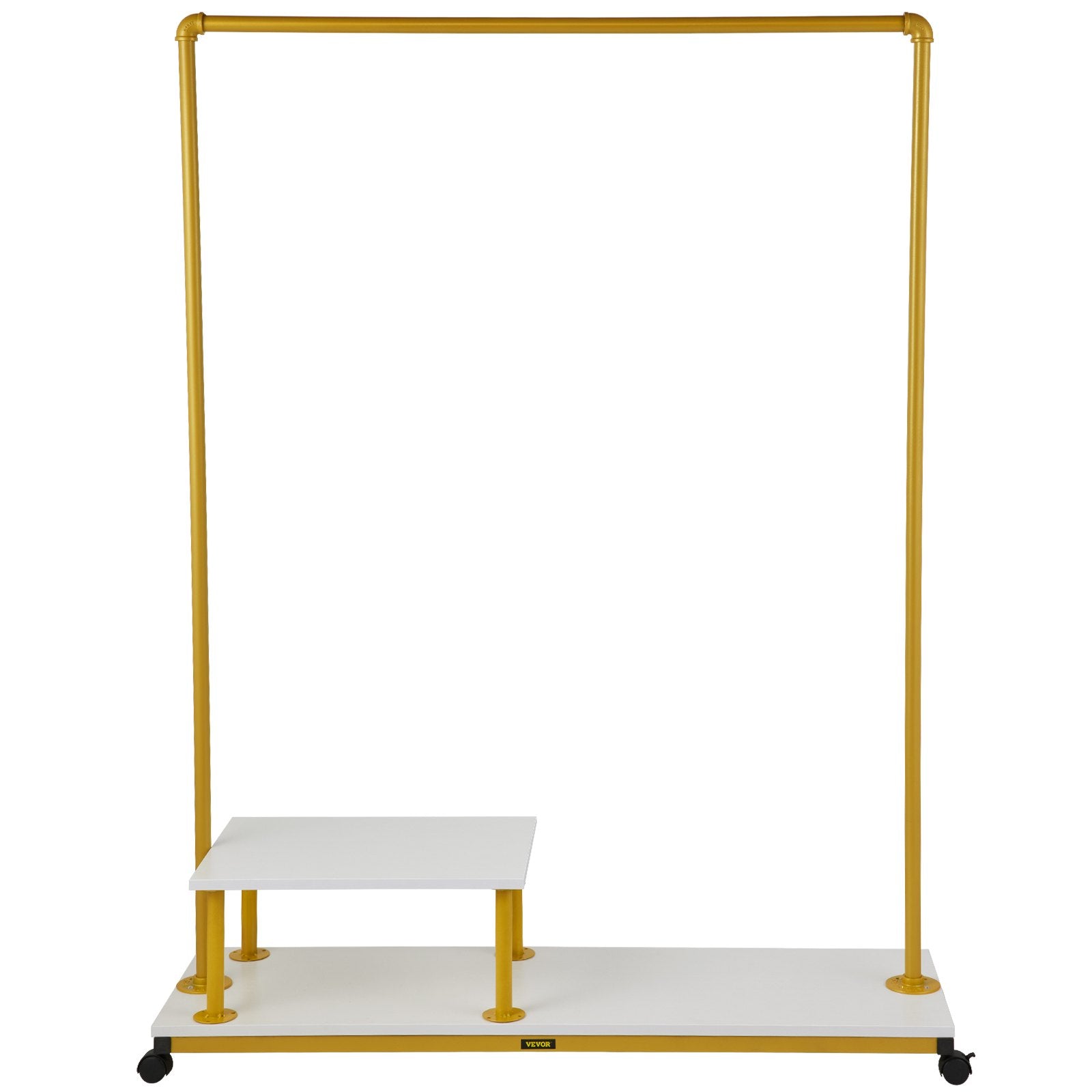 VEVOR Clothing Garment Rack, 47.2"x14.2"x63.0", Heavy-Duty Clothes Rack w/Bottom Shelf & Side Shelf, 4 Swivel Casters, Sturdy Steel Frame, Rolling Clothes Organizer for Retail Store Boutique, Gold 