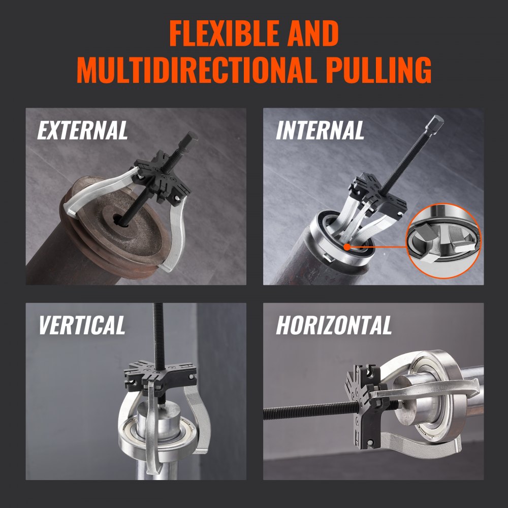 VEVOR Gear Puller Set, 3" and 7" Puller Kit, 3 Jaw Gear Bearing Flywheel Pulley Removal Tool, 2 or 3 Reversible Jaws Wheel Puller, Vertically and Horizontally, External and Internal, 2-Piece 