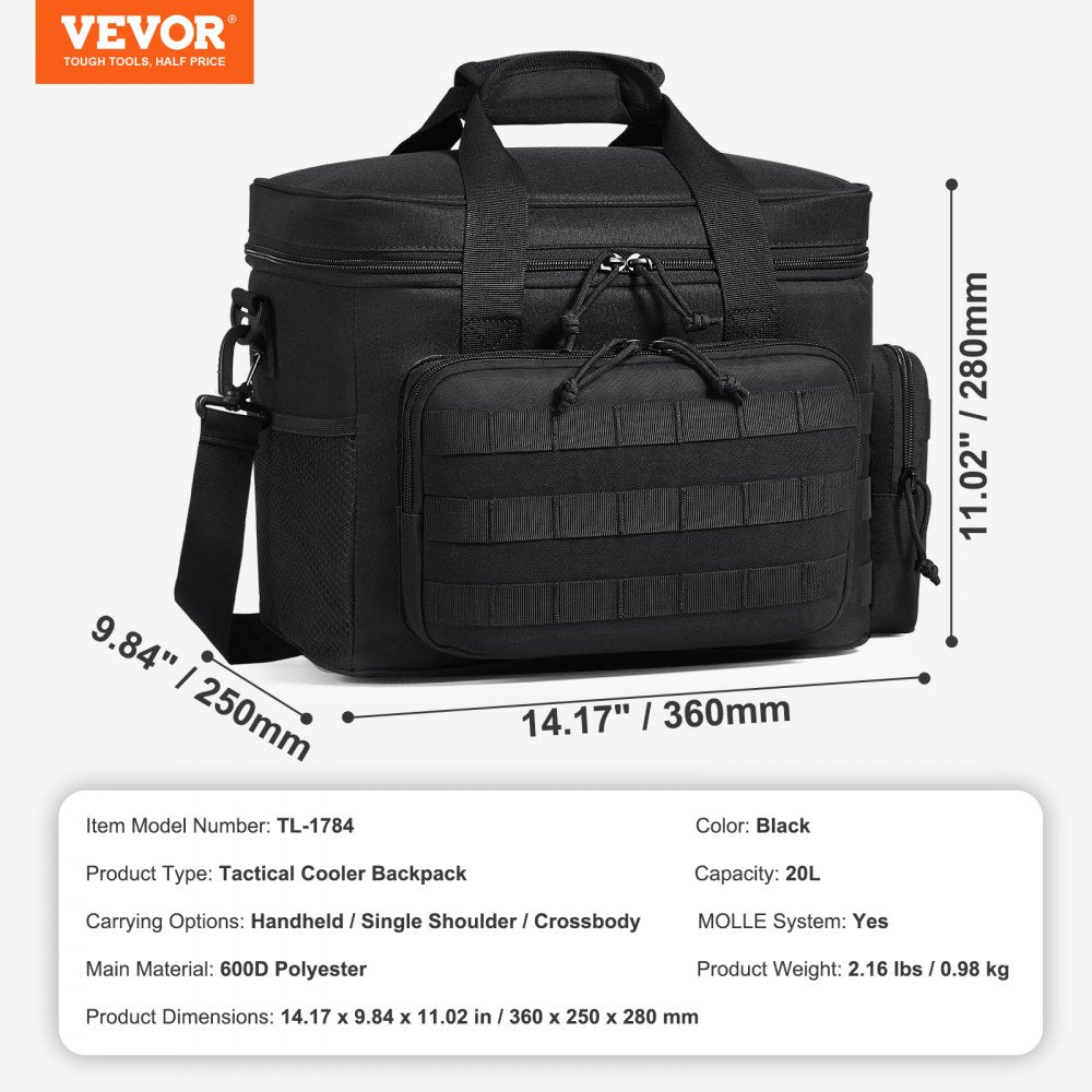 VEVOR Cooler Bag 20L Insulated Lunch Bag Molle Design & Removable Storage Bags 