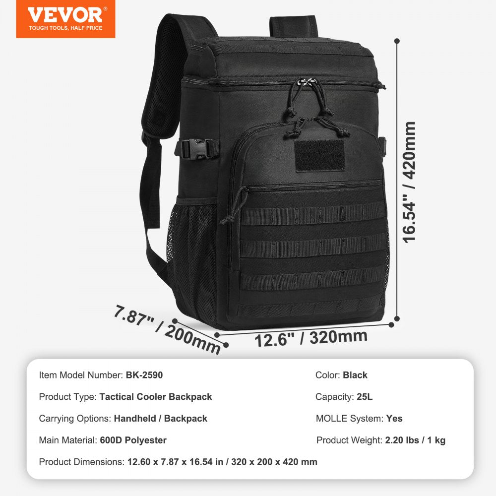 VEVOR Cooler Bag 25L Insulated Lunch Bag Molle Design & Removable Storage Bags 