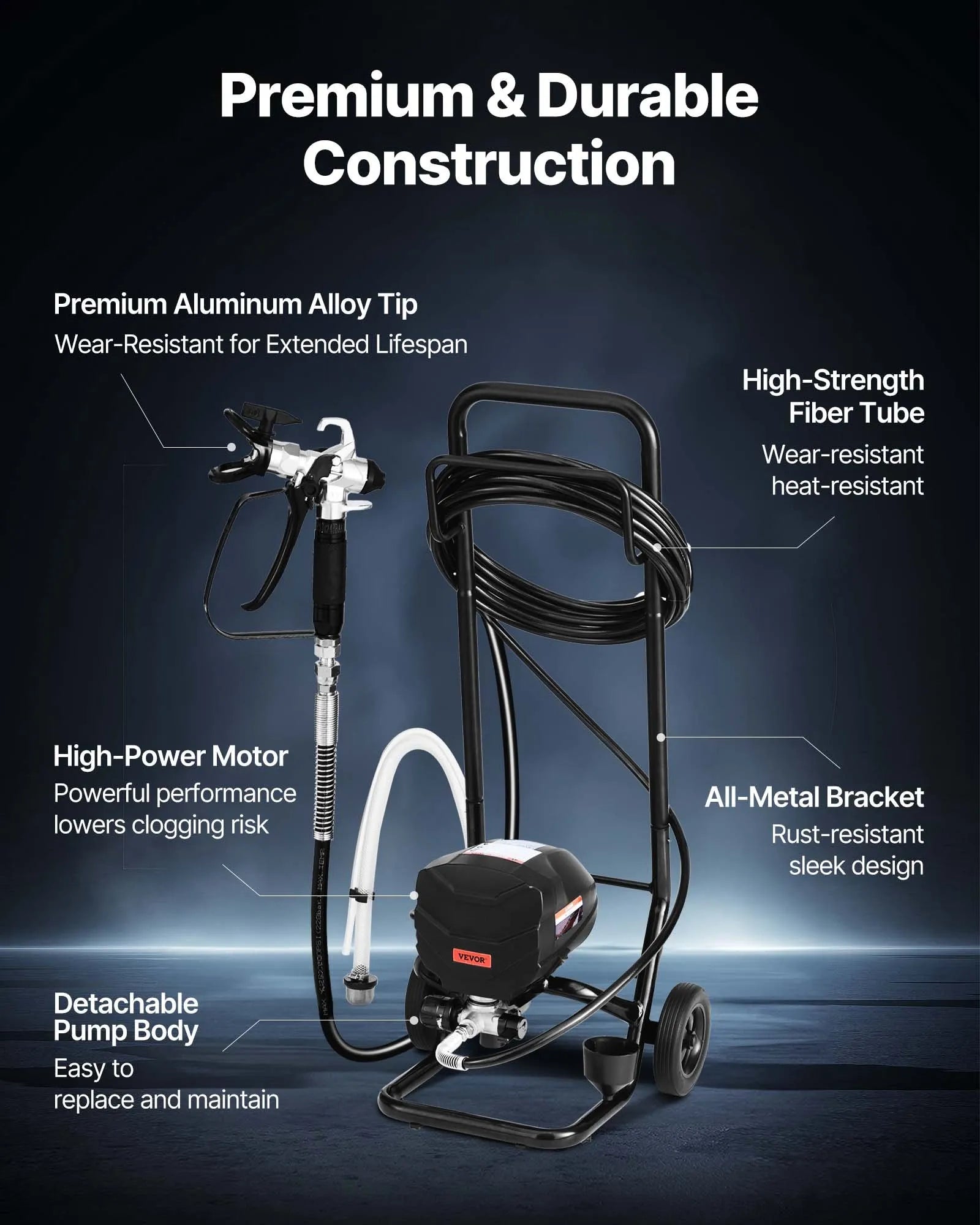 VEVOR Stand Airless Paint Sprayer, 650W, 3000PSI High Pressure Airless Sprayer with Cart, Cleaning Brush, Hose, Extension Rod, Nozzles, Electric Spray Paint Machine for House Exterior and Interior 