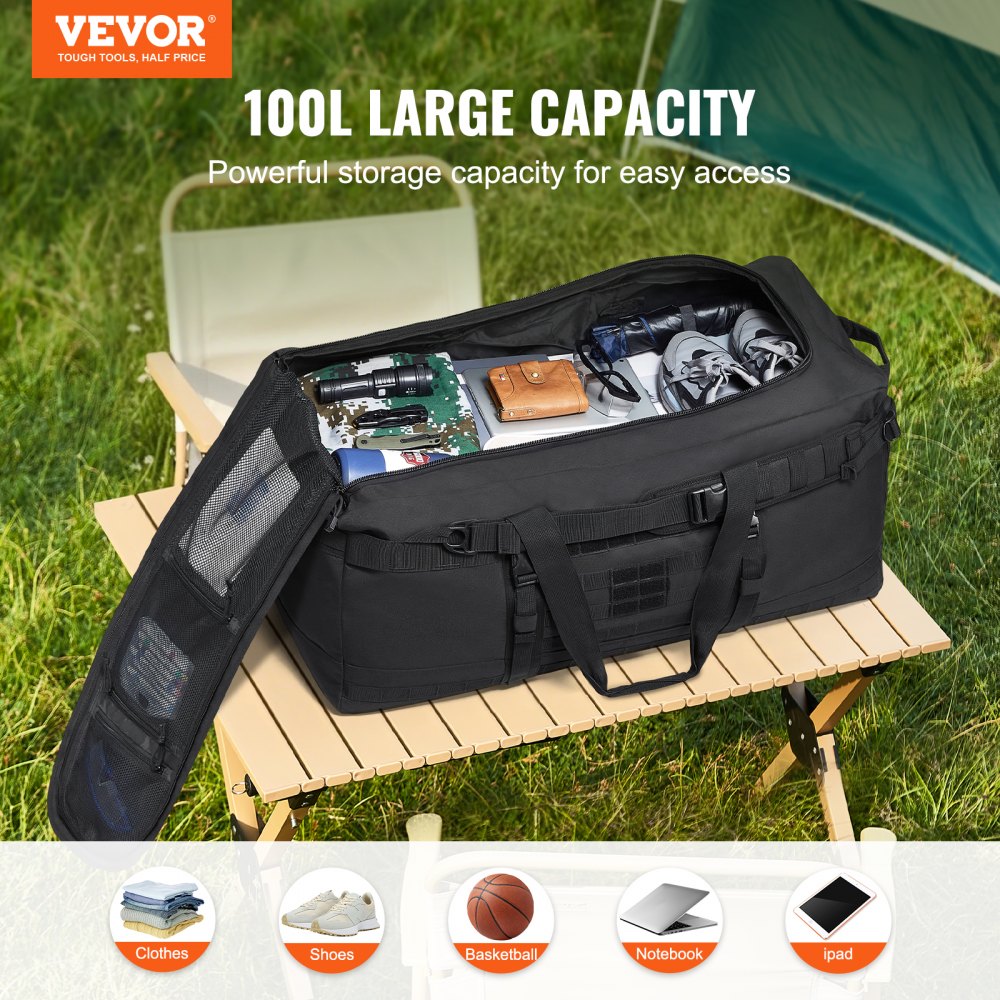 VEVOR Tactical Duffle Bag 100L Gym Bag Duffle with Molle Design and Multi-mesh Bag 