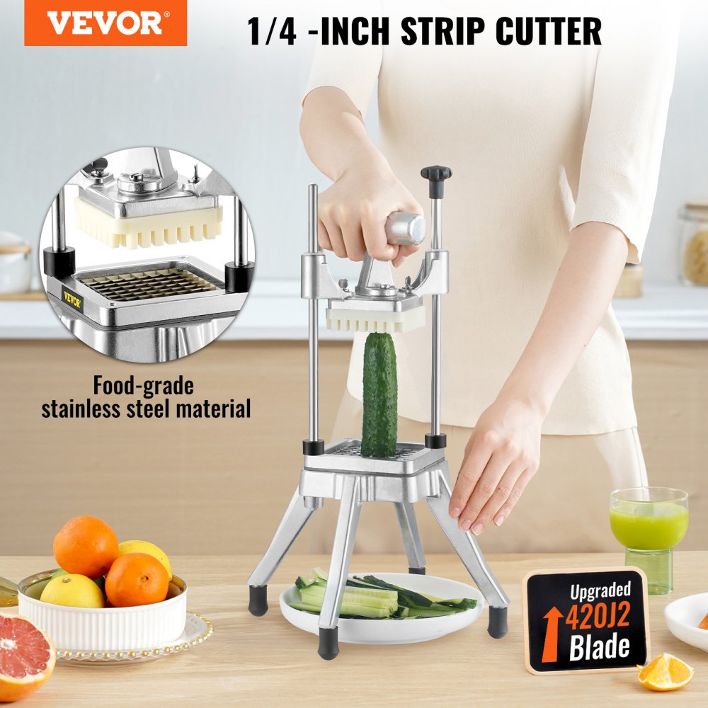 VEVOR Commercial Vegetable Fruit Chopper 1/4" Blade Heavy Duty Professional Food Dicer Kattex French Fry Cutter Onion Slicer Stainless Steel for Tomato Peppers Potato Mushroom 
