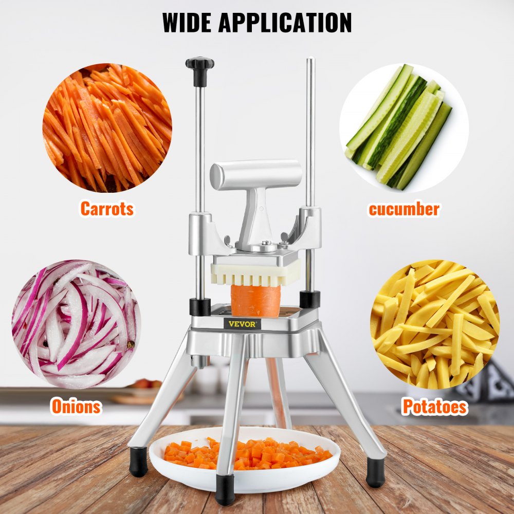 VEVOR Commercial Vegetable Fruit Chopper 1/4" Blade Heavy Duty Professional Food Dicer Kattex French Fry Cutter Onion Slicer Stainless Steel for Tomato Peppers Potato Mushroom 