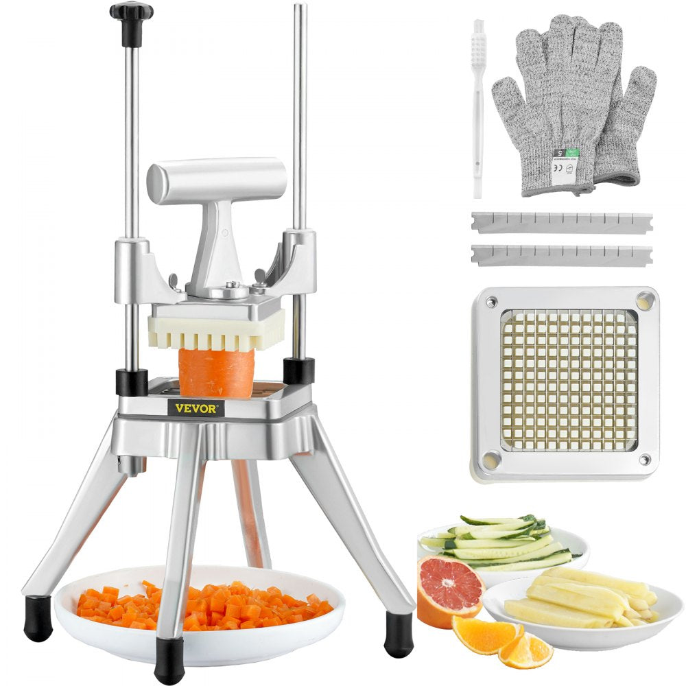 VEVOR Commercial Vegetable Fruit Chopper 1/4" Blade Heavy Duty Professional Food Dicer Kattex French Fry Cutter Onion Slicer Stainless Steel for Tomato Peppers Potato Mushroom 