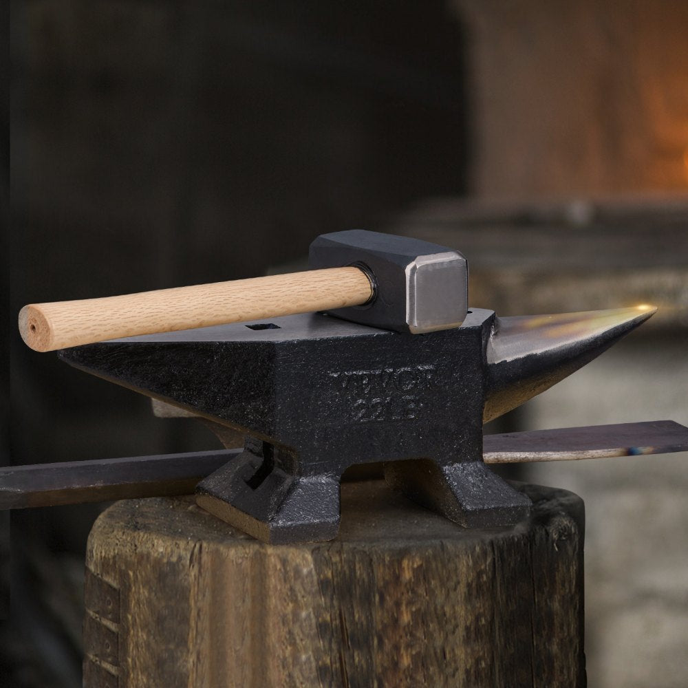 VEVOR Single Horn Anvil, 22Lbs Cast Steel Anvil, High Hardness Rugged Round Horn Anvil Blacksmith, Large Countertop and Stable Base, with Round and Square Hole, Metalsmith Tool for Bending and Shaping 