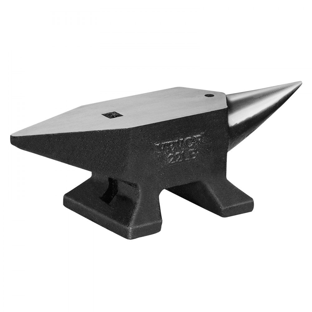 VEVOR Single Horn Anvil, 22Lbs Cast Steel Anvil, High Hardness Rugged Round Horn Anvil Blacksmith, Large Countertop and Stable Base, with Round and Square Hole, Metalsmith Tool for Bending and Shaping 