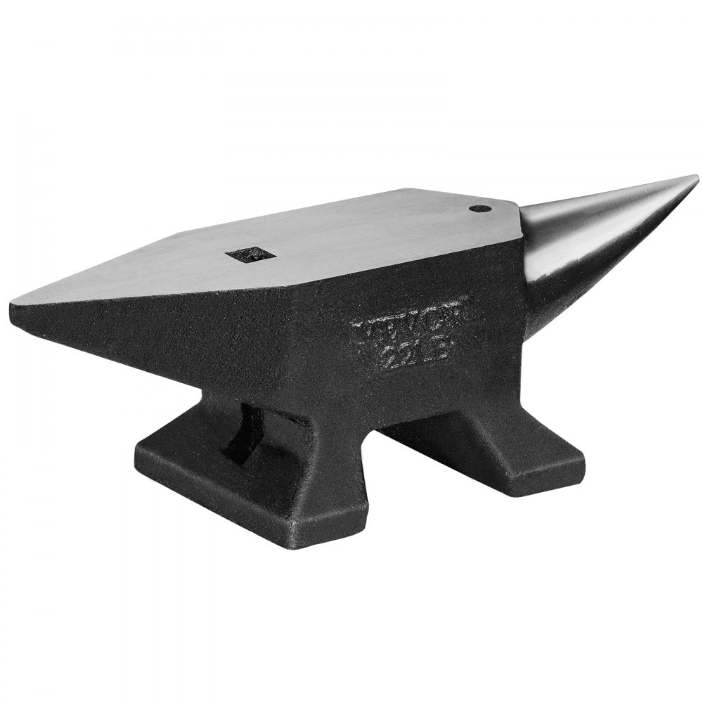 VEVOR Single Horn Anvil, 22Lbs Cast Steel Anvil, High Hardness Rugged Round Horn Anvil Blacksmith, Large Countertop and Stable Base, with Round and Square Hole, Metalsmith Tool for Bending and Shaping 