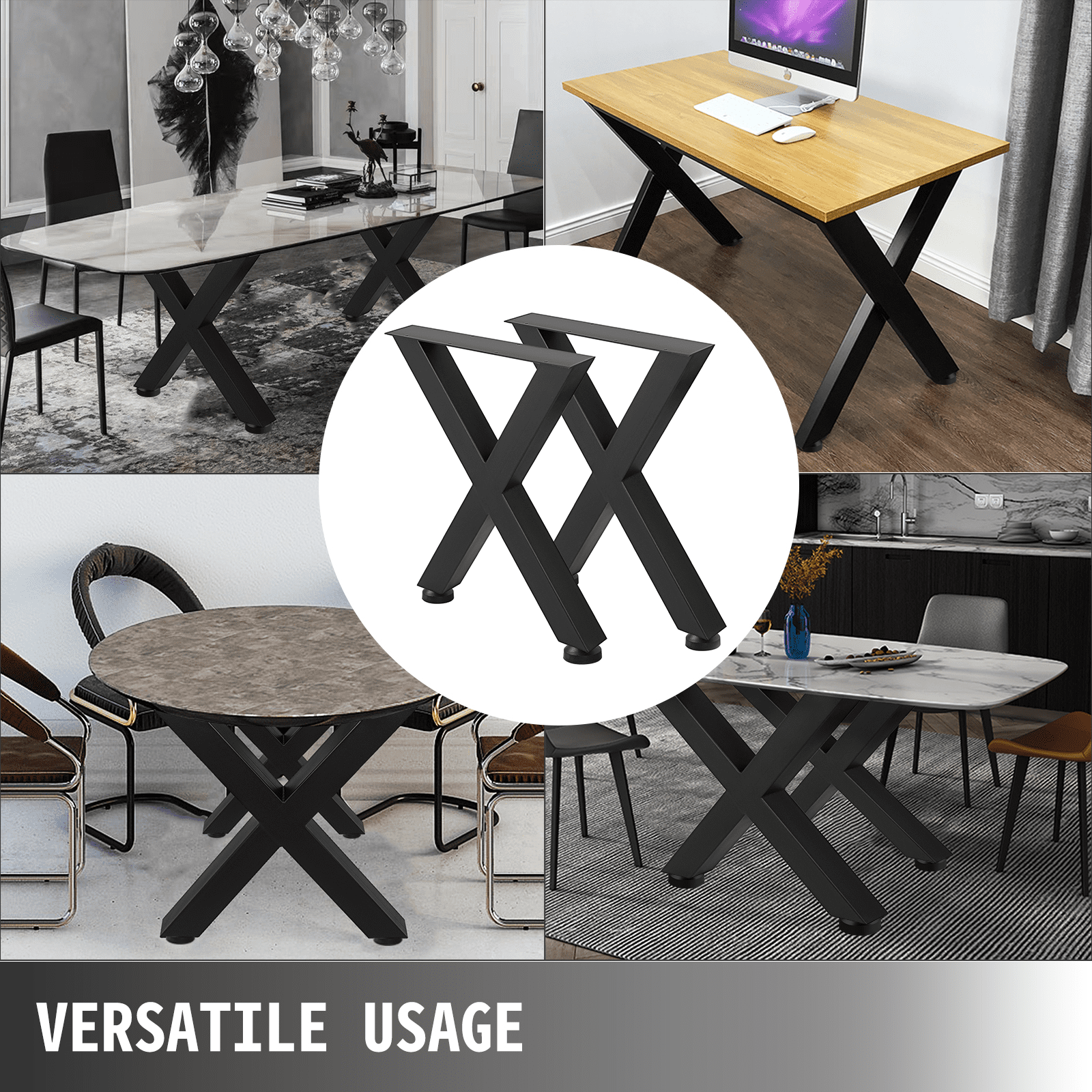 15.7”x15.5” 2pc Table Leg x-style Black Steel Diy Office Table Legs Heavy Duty 