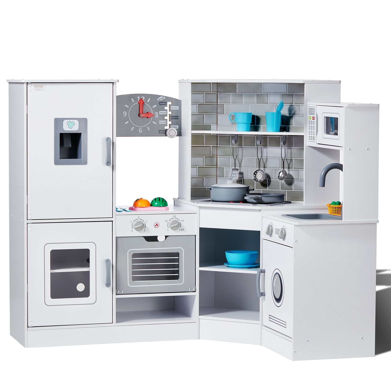 VEVOR Kitchen Playset Kids Pretend Cooking Play Toy 24 Piece Accessories White 