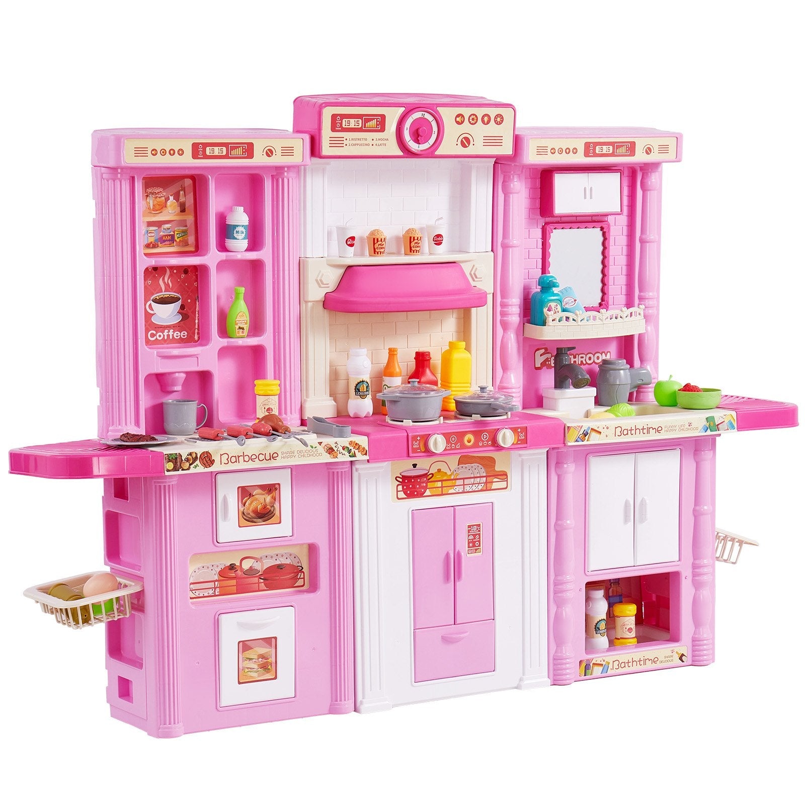 VEVOR Kitchen Playset Kids Pretend Cooking Play Toy 74 Piece Accessories Pink 