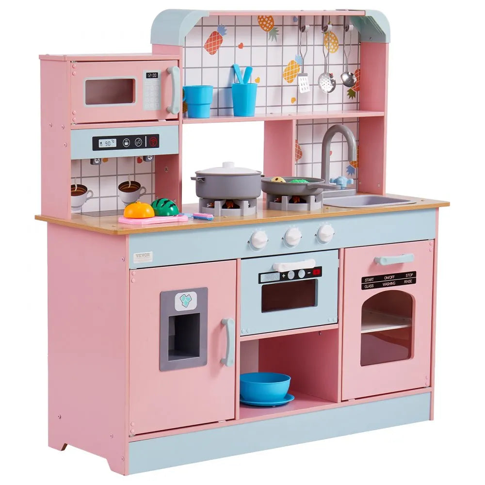 VEVOR Kitchen Playset Kids Pretend Cooking Play Toy 24 Piece Accessories Pink