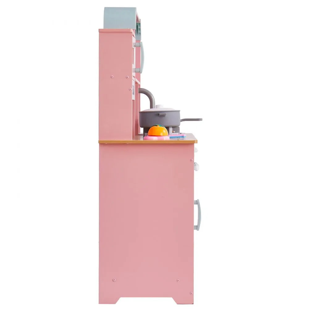 VEVOR Kitchen Playset Kids Pretend Cooking Play Toy 24 Piece Accessories Pink