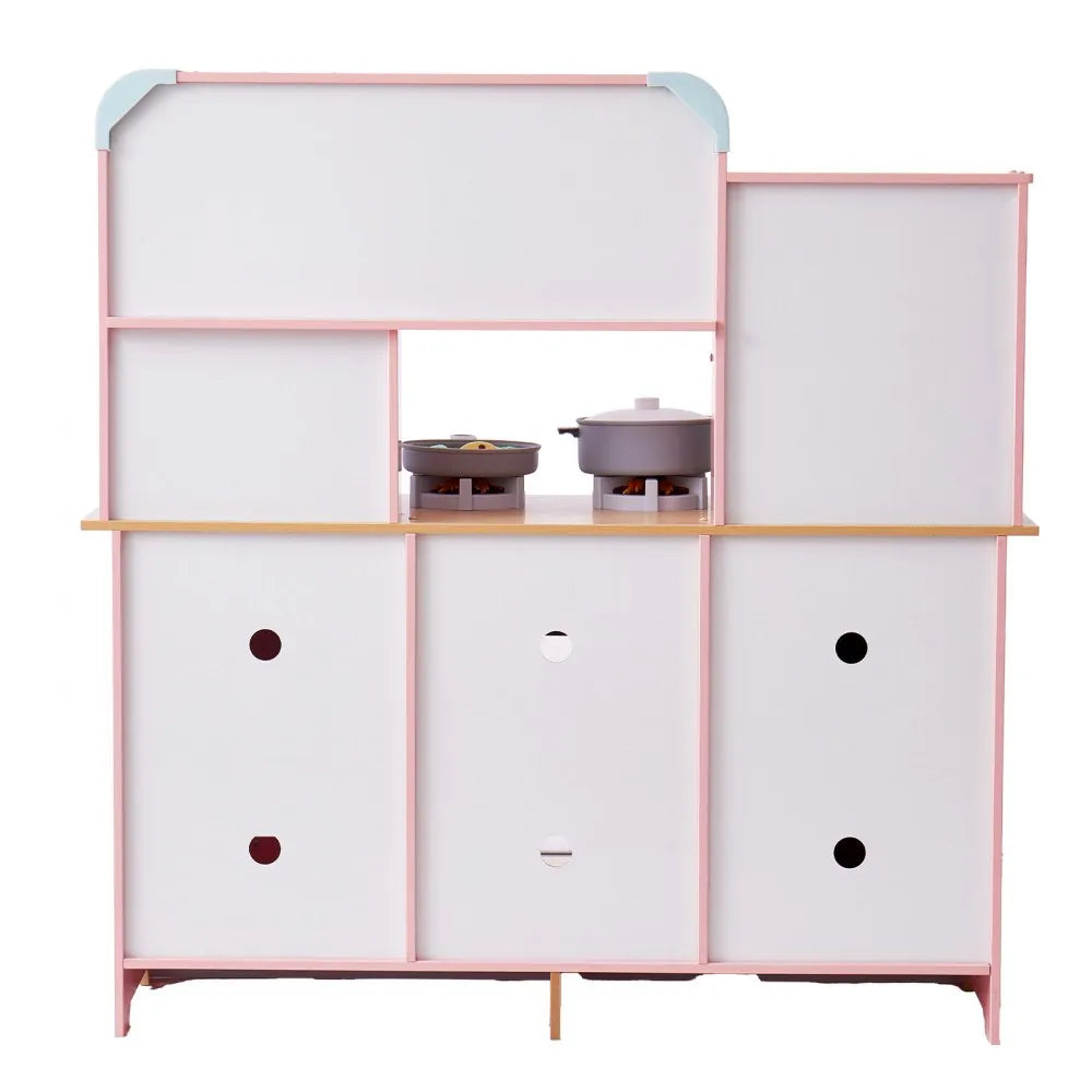 VEVOR Kitchen Playset Kids Pretend Cooking Play Toy 24 Piece Accessories Pink