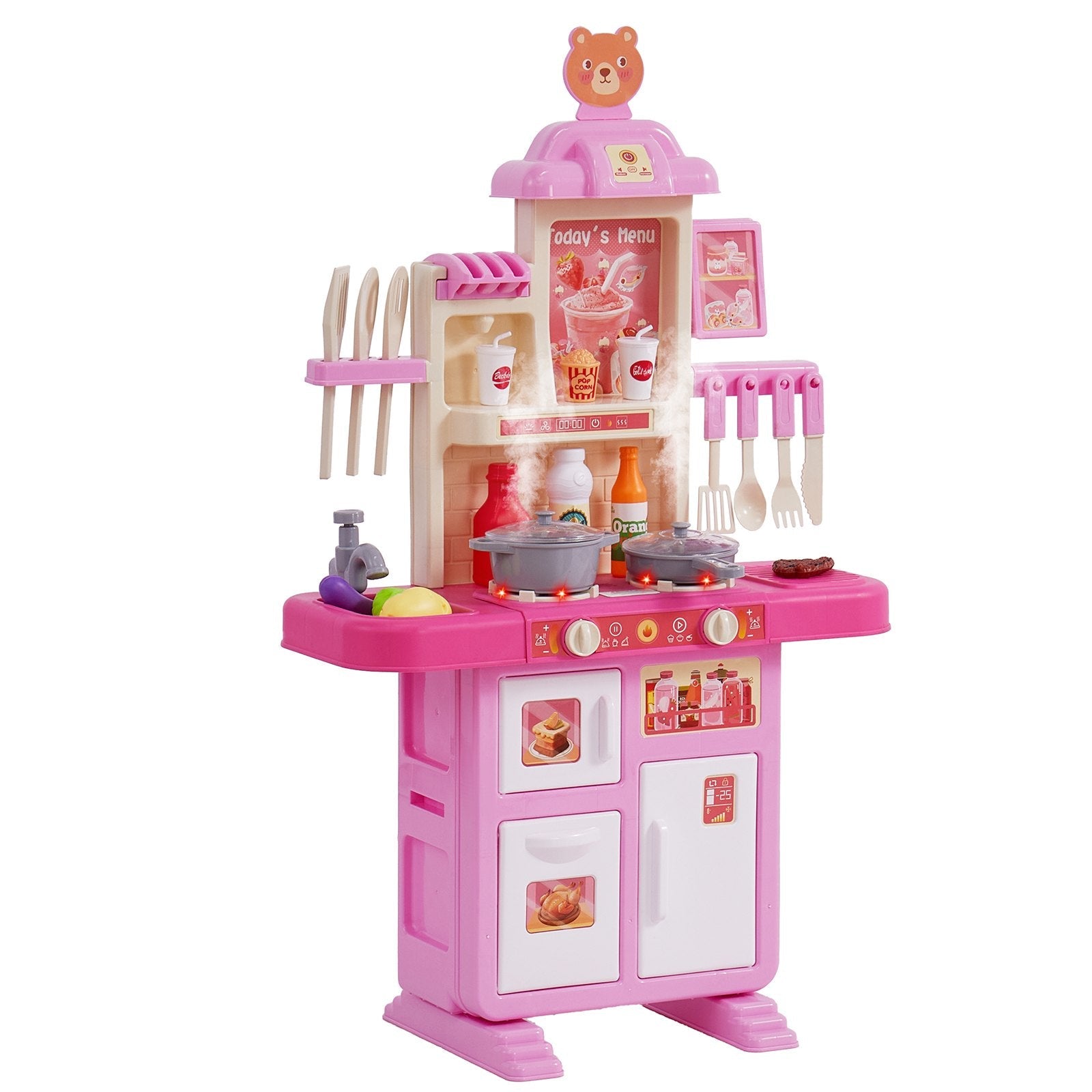VEVOR Kitchen Playset Kids Pretend Cooking Play Toy 48 Piece Accessories Pink 