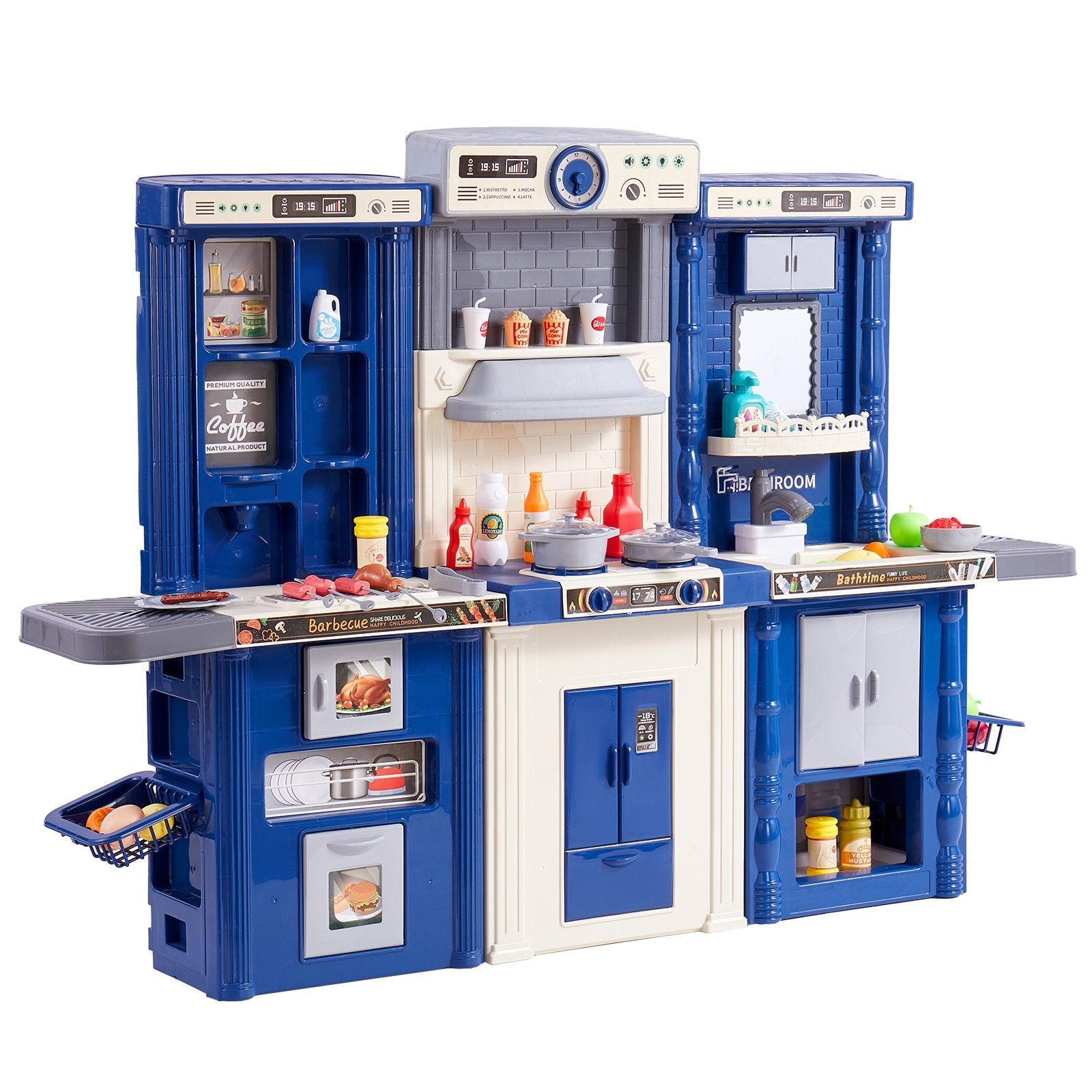 VEVOR Kitchen Playset Kids Pretend Cooking Play Toy 74 Piece Accessories Blue 