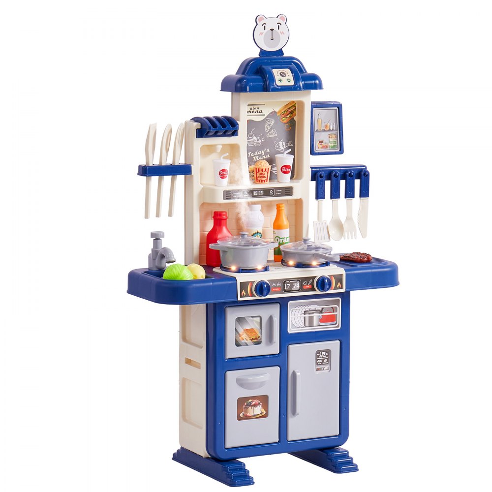 VEVOR Kitchen Playset Kids Pretend Cooking Play Toy 48 Piece Accessories Blue 