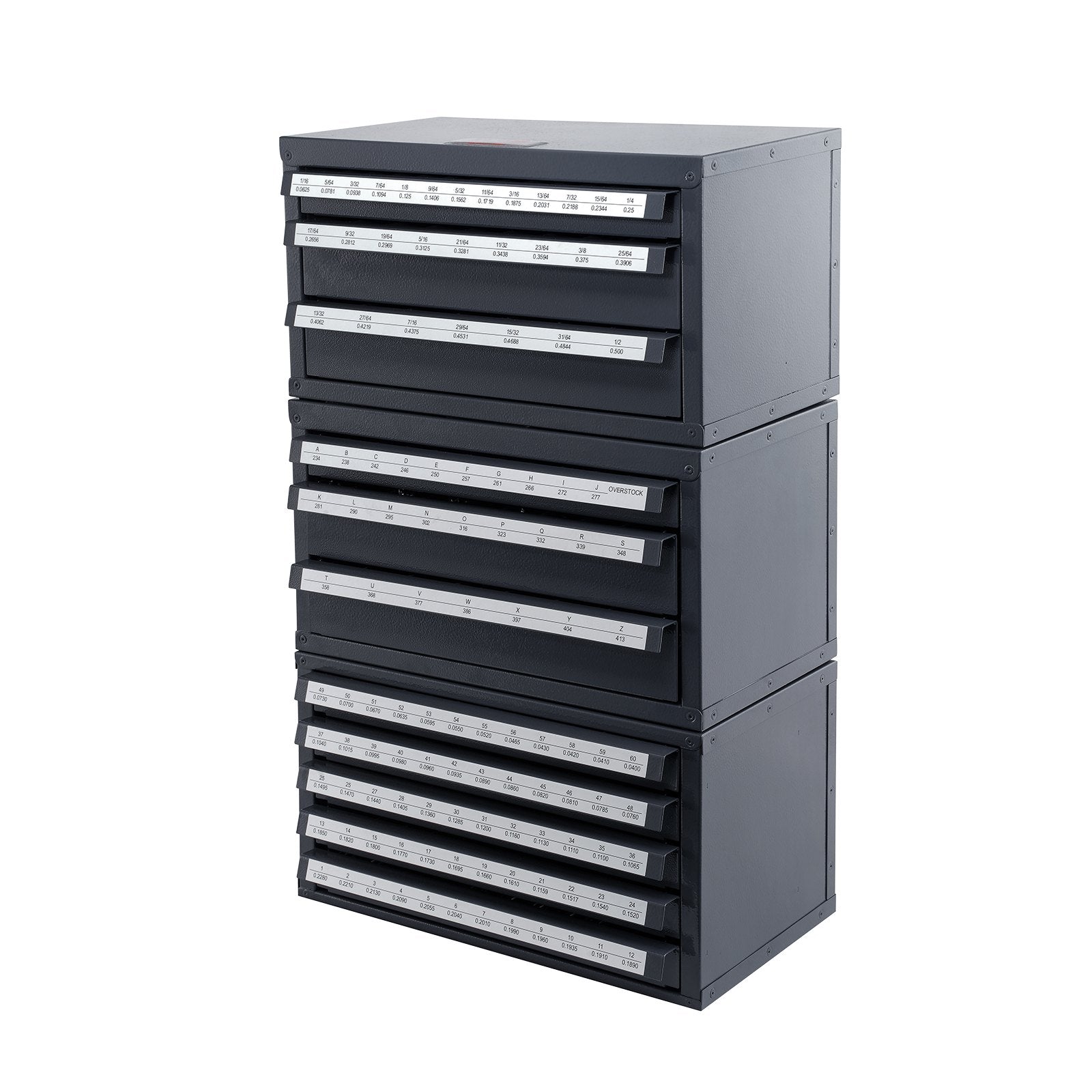 VEVOR Drill Bit Dispenser Cabinet, 3 Pieces Three-Drawer for 1/16" to 1/2" & Letter Sizes A to Z, Five-Drawer Drill Bit Organizer for Wire Gauge Sizes #1 to #60, Stackable for Drill Bit Storage 
