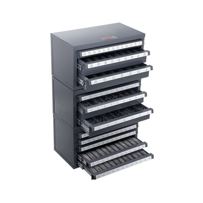 VEVOR Drill Bit Dispenser Cabinet, 3 Pieces Three-Drawer for 1/16" to 1/2" & Letter Sizes A to Z, Five-Drawer Drill Bit Organizer for Wire Gauge Sizes #1 to #60, Stackable for Drill Bit Storage 