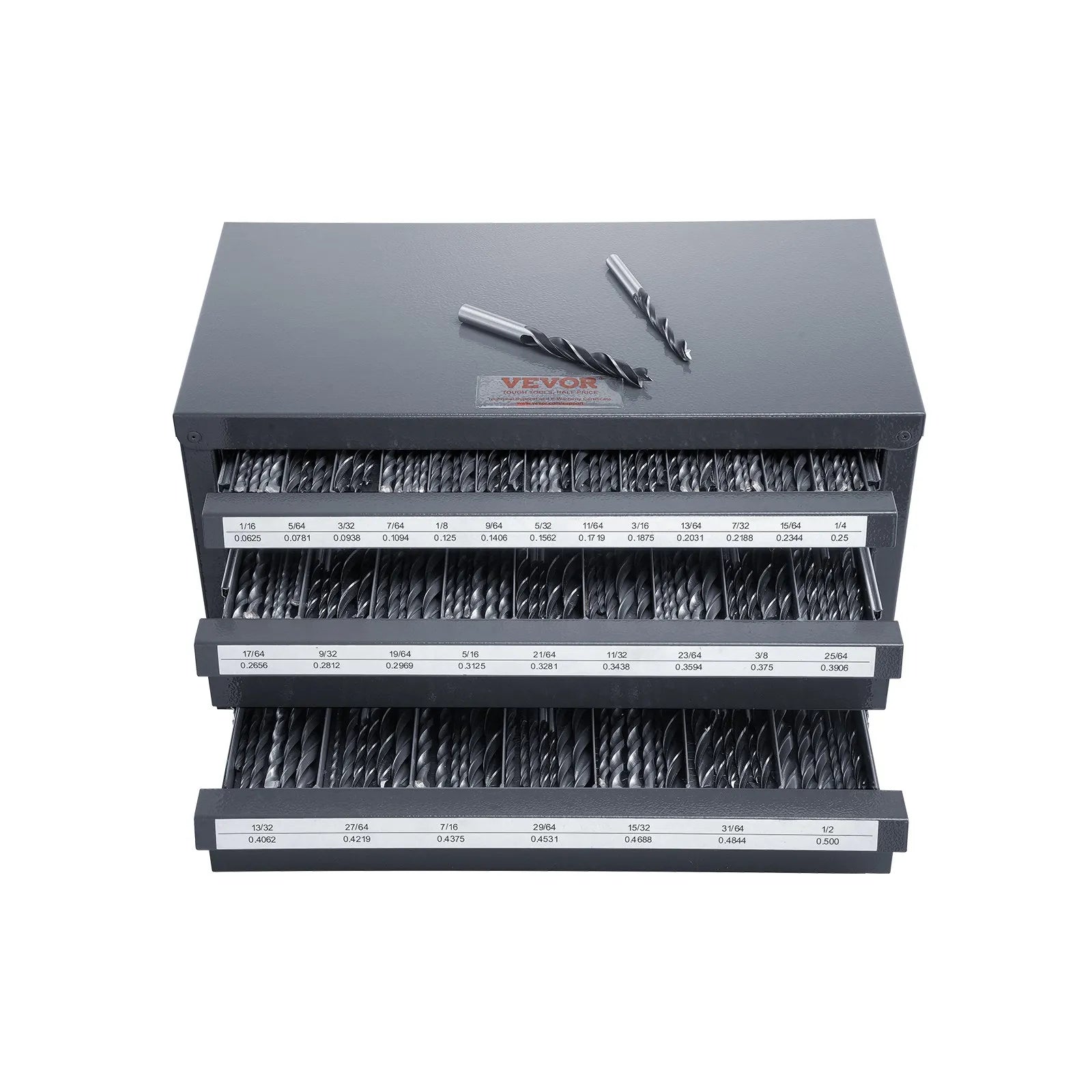 VEVOR Drill Bit Dispenser Cabinet, Three-Drawer Drill Bit Organizer Cabinet for 1/16" to 1/2", Steel Drill Dispenser Organizer Cabinet with Labels, Stackable Drill Dispenser for Drill Bit Storage