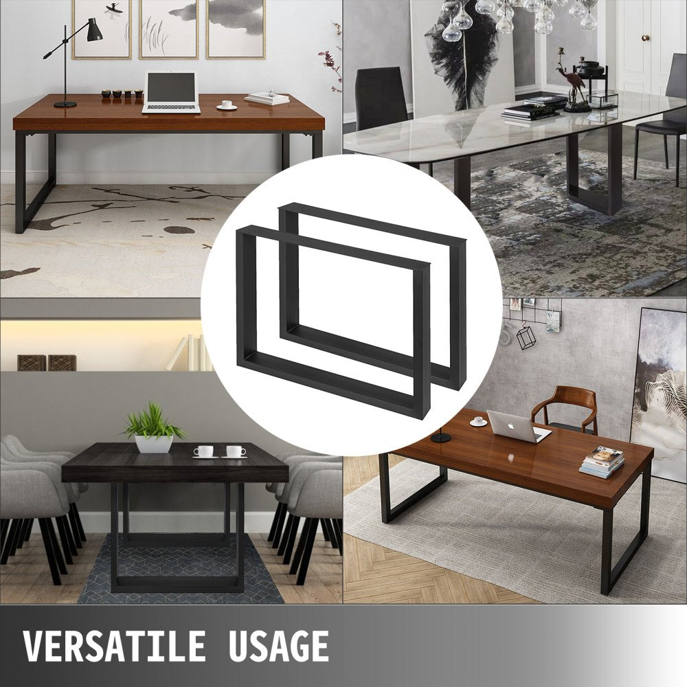 VEVOR 28x27x3.1 Inch Set of 2 Steel Table Legs, 28 Height 27 Wide Dining Table Legs,Heavy Duty 3.1" Width Box Section Square Table Legs, Black Color Industrial Country Style Metal Dining Legs 