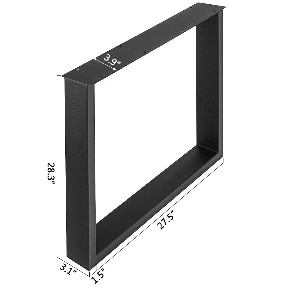 VEVOR 28x27x3.1 Inch Set of 2 Steel Table Legs, 28 Height 27 Wide Dining Table Legs,Heavy Duty 3.1" Width Box Section Square Table Legs, Black Color Industrial Country Style Metal Dining Legs 