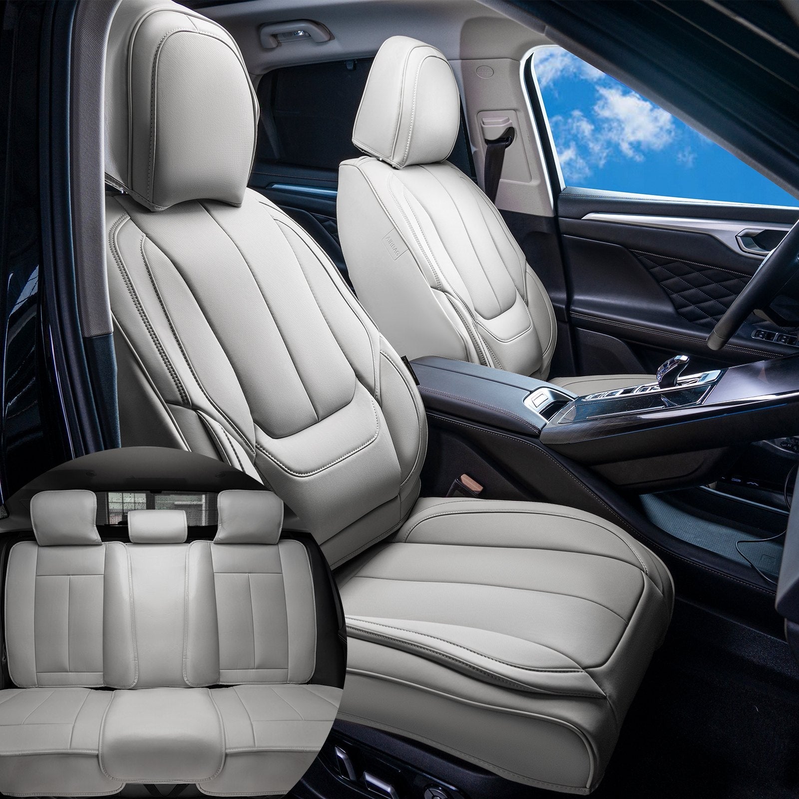 VEVOR Seat Covers, Universal Car Seat Covers Full Set Seats, Front and Rear Seat, 13pcs Faux Leather Seat Cover, Full Enclosed Design, Detachable Headrest and Airbag Compatible, for Most Car SUV Truck 