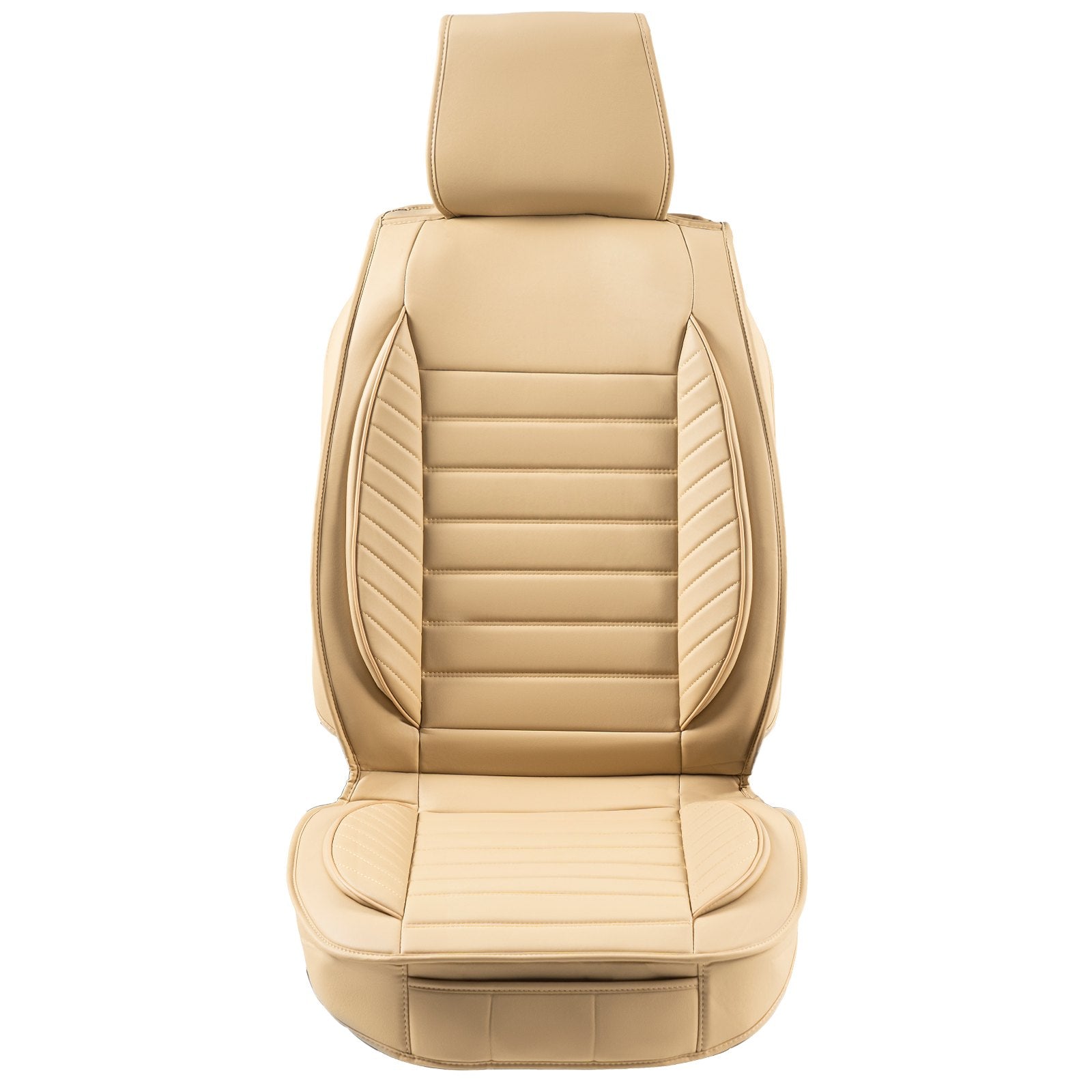 VEVOR Seat Covers, Universal Car Seat Covers Front Seats, 2pcs Faux Leather Seat Cover, Semi-enclosed Design, Detachable Headrest and Airbag Compatible, for Most Cars SUVs and Trucks Beige 