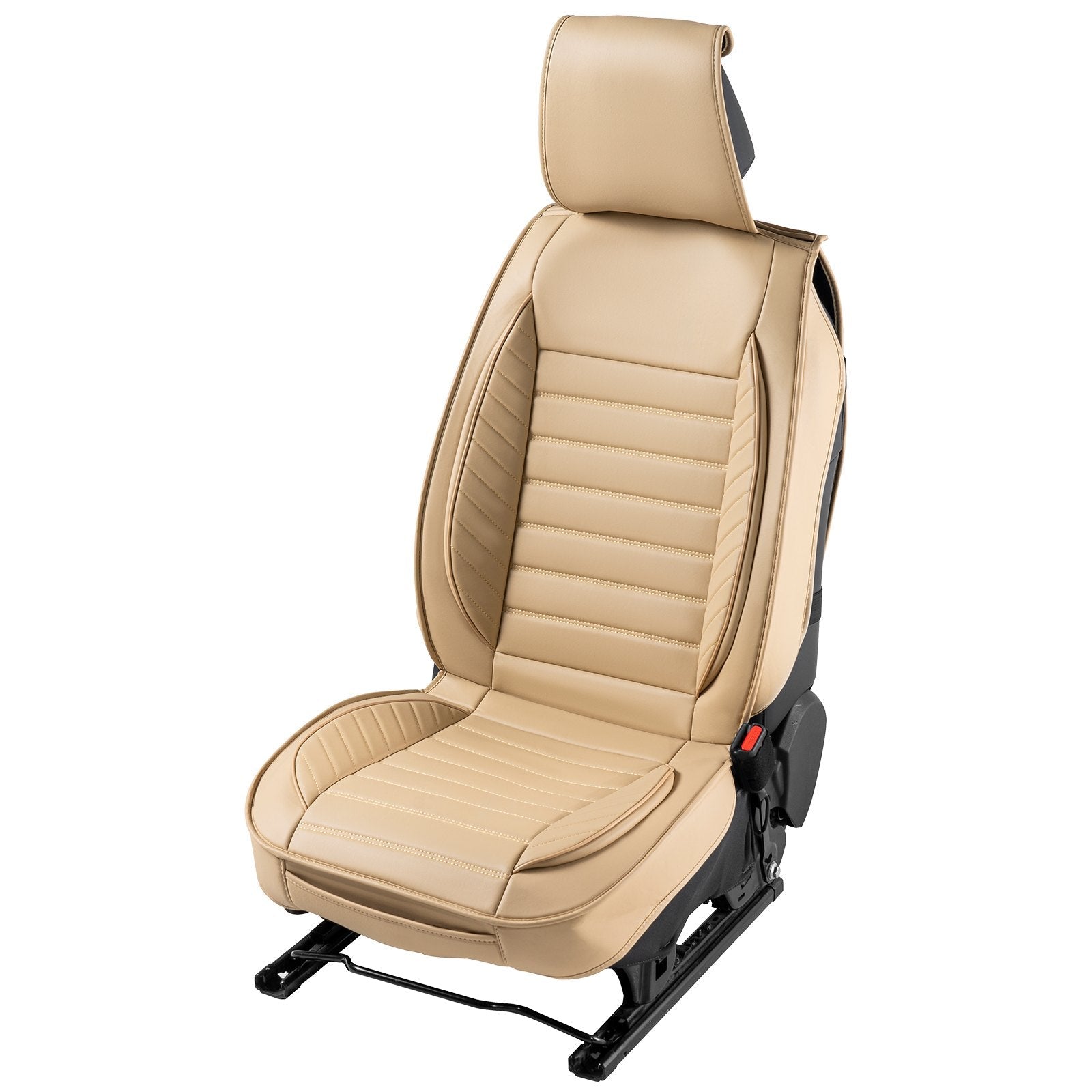 VEVOR Seat Covers, Universal Car Seat Covers Front Seats, 2pcs Faux Leather Seat Cover, Semi-enclosed Design, Detachable Headrest and Airbag Compatible, for Most Cars SUVs and Trucks Beige 