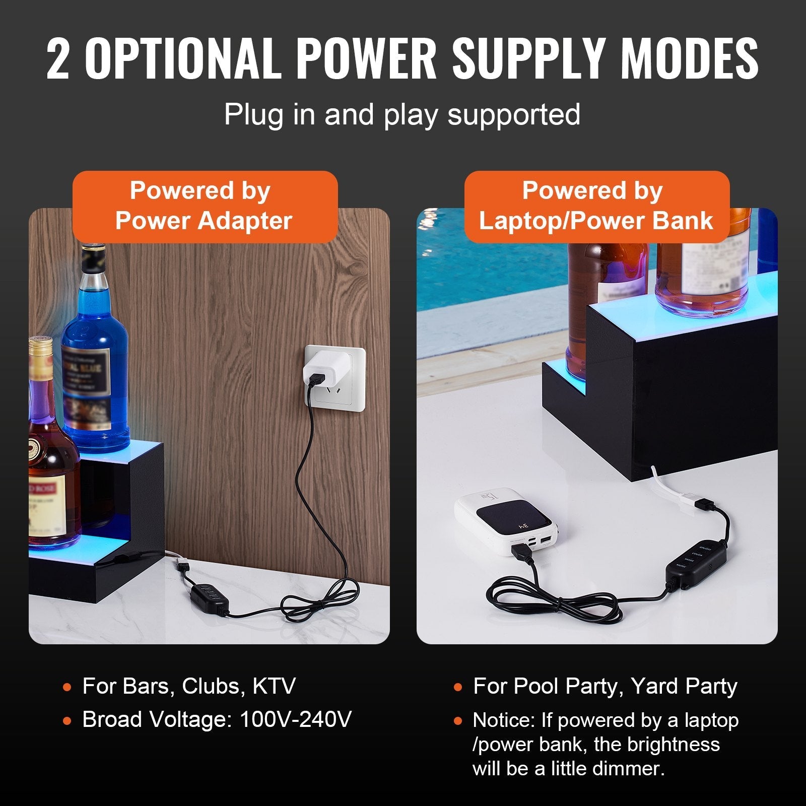 VEVOR LED Lighted Liquor Bottle Display, 2 Tiers 40 Inches, Illuminated Home Bar Shelf with RF Remote & App Control 7 Static Colors 1-4 H Timing, Acrylic Drinks Lighting Shelf for Holding 20 Bottles 