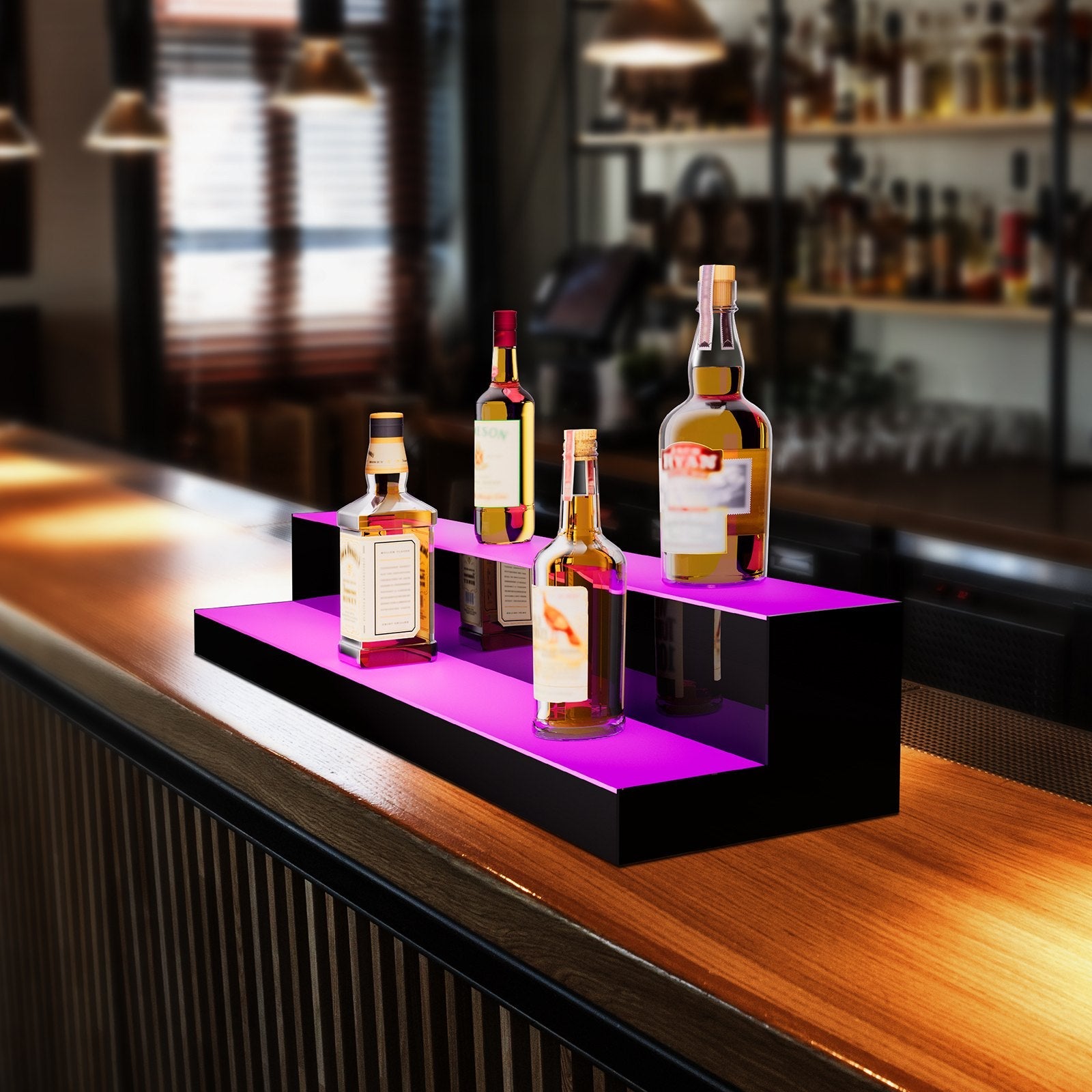 VEVOR LED Lighted Liquor Bottle Display, 2 Tiers 40 Inches, Illuminated Home Bar Shelf with RF Remote & App Control 7 Static Colors 1-4 H Timing, Acrylic Drinks Lighting Shelf for Holding 20 Bottles 