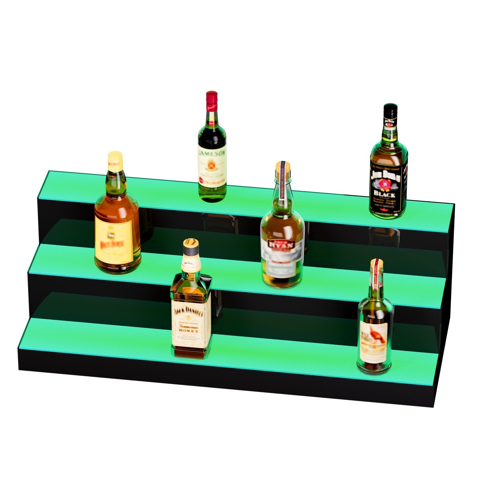 VEVOR LED Lighted Liquor Bottle Display, 3 Tiers 30 Inches, Illuminated Home Bar Shelf with RF Remote & App Control 7 Static Colors 1-4 H Timing, Acrylic Drinks Lighting Shelf for Holding 24 Bottles 