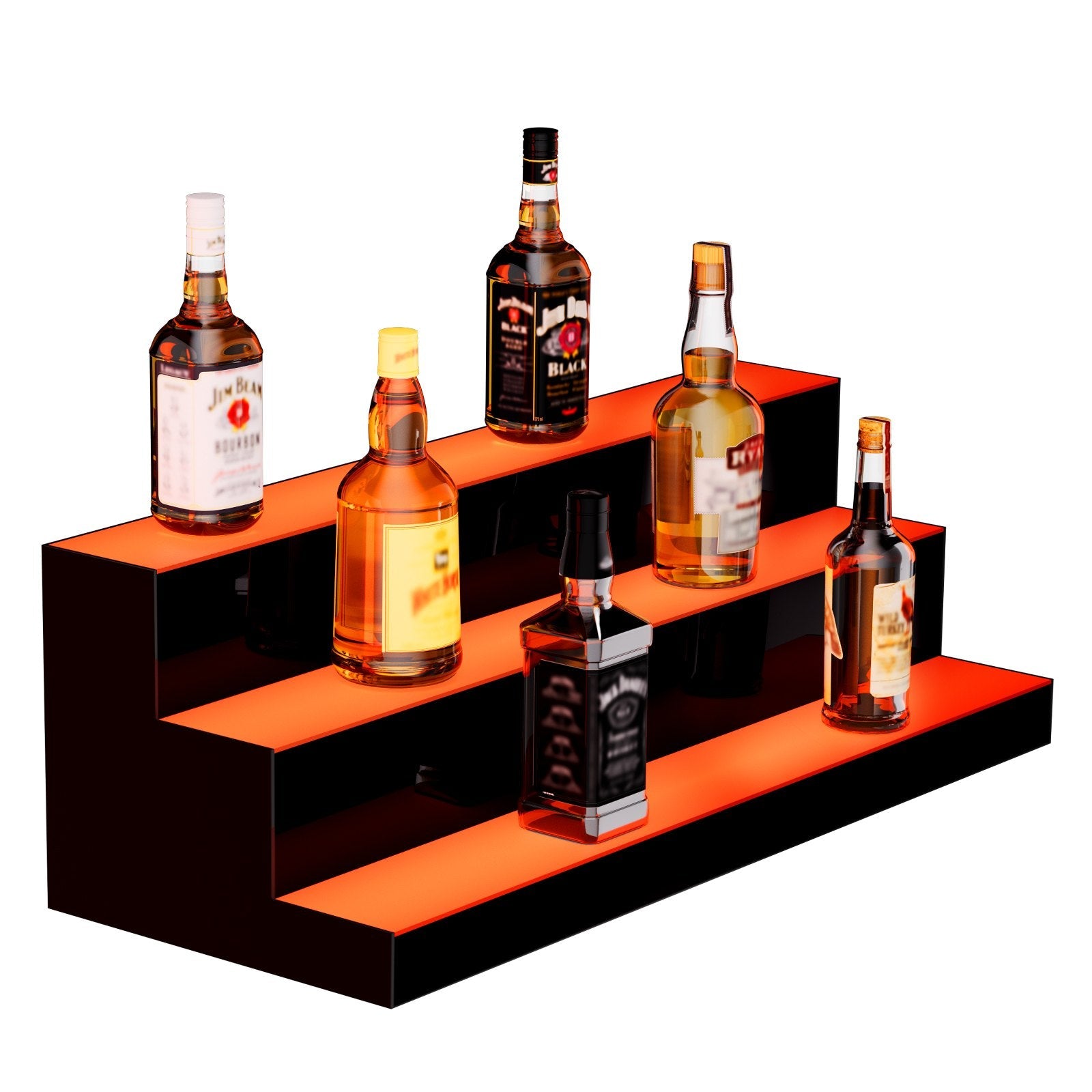 VEVOR LED Lighted Liquor Bottle Display, 3 Tiers 30 Inches, Illuminated Home Bar Shelf with RF Remote & App Control 7 Static Colors 1-4 H Timing, Acrylic Drinks Lighting Shelf for Holding 24 Bottles 