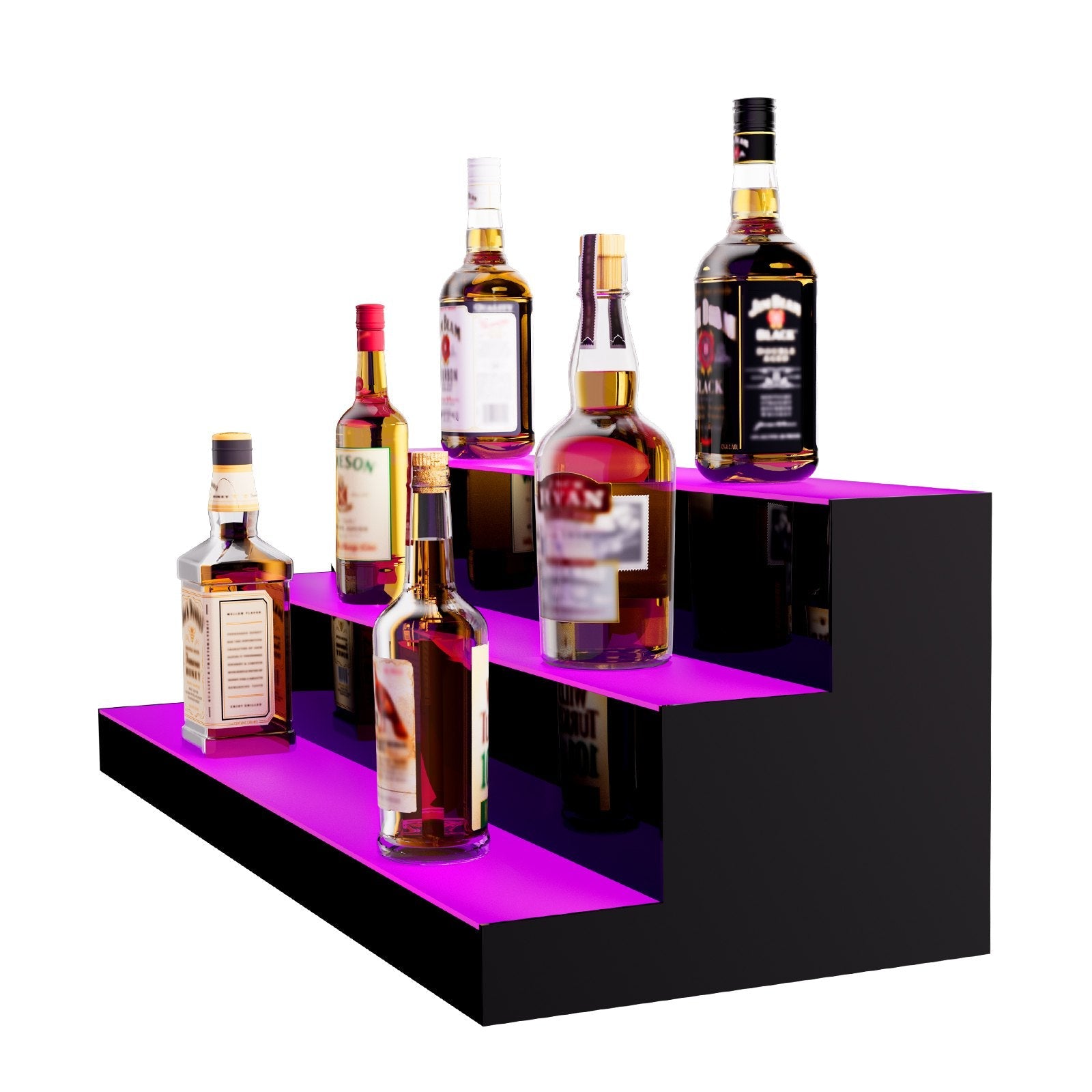 VEVOR LED Lighted Liquor Bottle Display, 3 Tiers 30 Inches, Illuminated Home Bar Shelf with RF Remote & App Control 7 Static Colors 1-4 H Timing, Acrylic Drinks Lighting Shelf for Holding 24 Bottles 