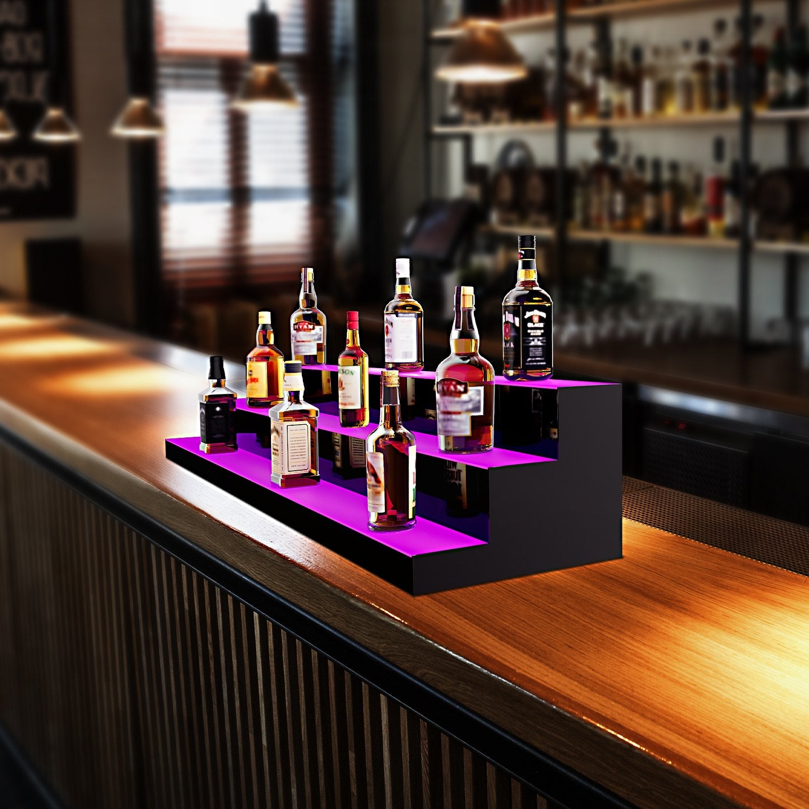VEVOR LED Lighted Liquor Bottle Display, 3 Tiers 60 Inches, Illuminated Home Bar Shelf with RF Remote & App Control 7 Static Colors 1-4 H Timing, Acrylic Drinks Lighting Shelf for Holding 54 Bottles 