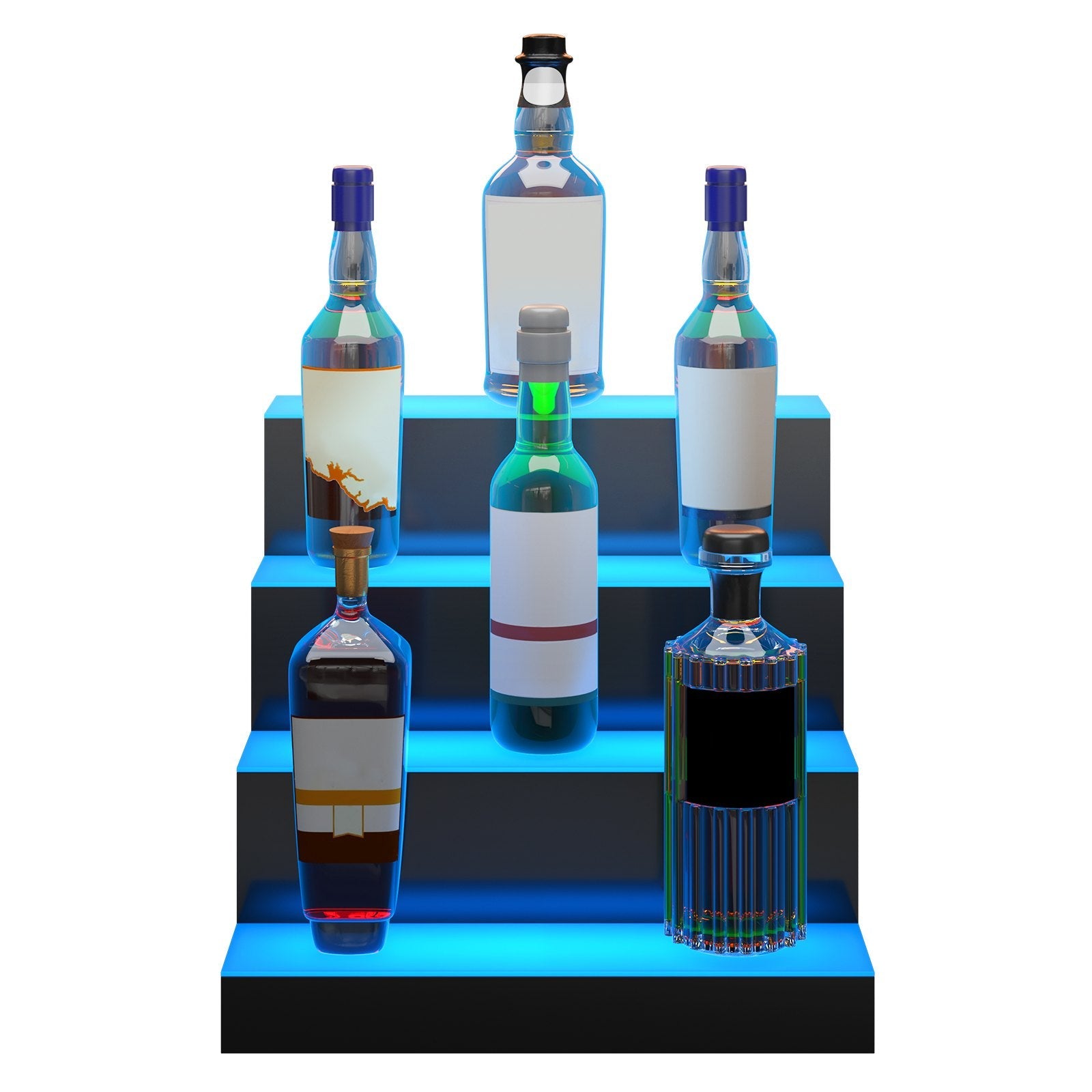 VEVOR LED Lighted Liquor Bottle Display, 4 Tiers 16 Inches, Supports USB, Illuminated Home Bar Shelf with RF Remote & App Control 7 Static Colors 1-4 H Timing, Acrylic Lighting Shelf for 16 Bottles 