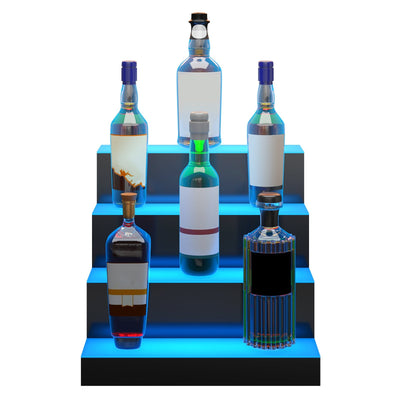 VEVOR LED Lighted Liquor Bottle Display, 4 Tiers 16 Inches, Supports USB, Illuminated Home Bar Shelf with RF Remote & App Control 7 Static Colors 1-4 H Timing, Acrylic Lighting Shelf for 16 Bottles 