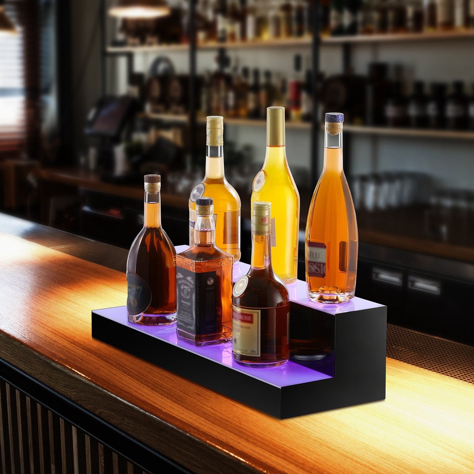 VEVOR LED Lighted Liquor Bottle Display Bar Shelf RF & App Control 24" 2-Step 