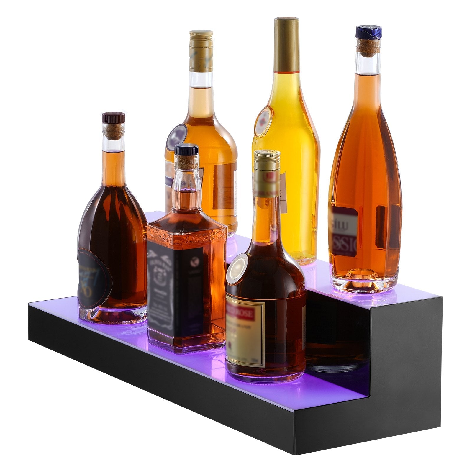 VEVOR LED Lighted Liquor Bottle Display Bar Shelf RF & App Control 24" 2-Step 