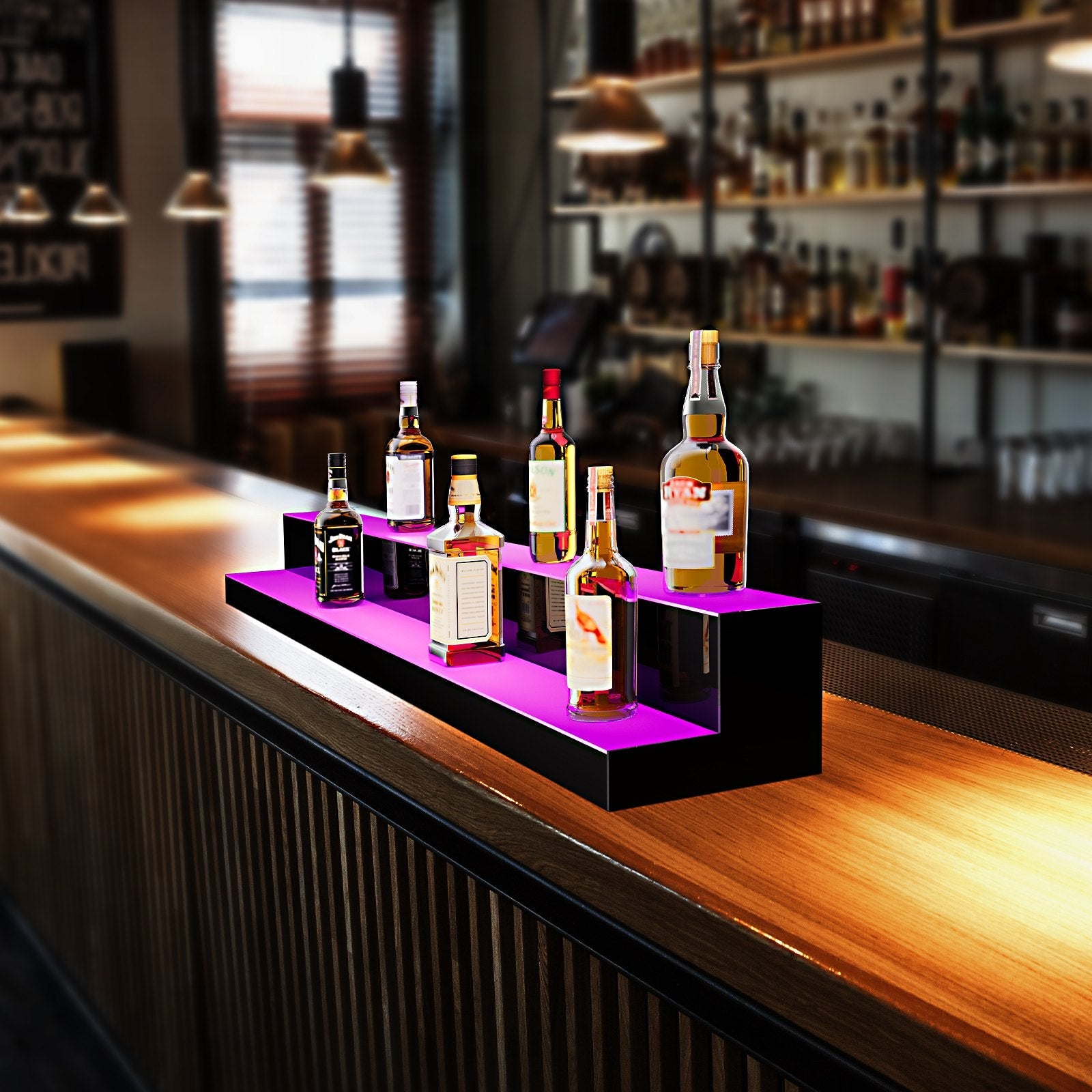 VEVOR LED Lighted Liquor Bottle Display Bar Shelf RF & App Control 60" 2-Step 